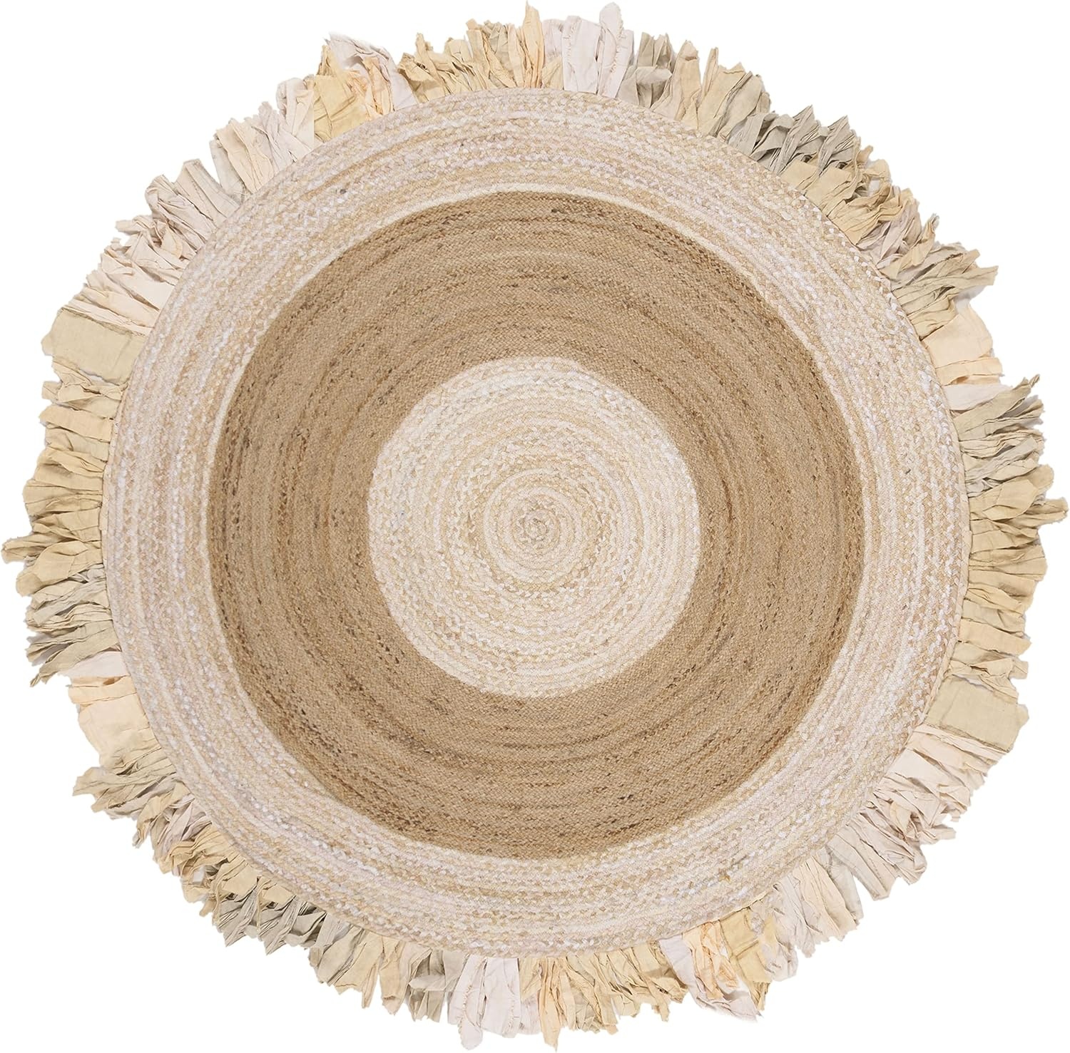image:imageSAFAVIEH Cape Cod Collection Area Rug 6 Round Beige amp Natural Handmade Boho Fringe Jute amp Cotton Ideal for High Traffic Areas in Living Room Bedroom CAP701BBeigeNatural