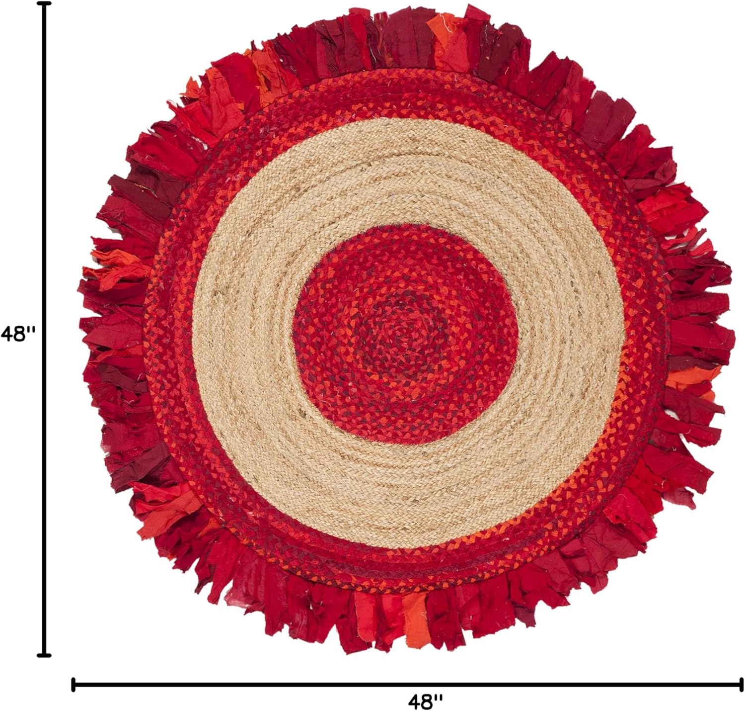 image:imageSAFAVIEH Cape Cod Collection Area Rug 6 Round Beige amp Natural Handmade Boho Fringe Jute amp Cotton Ideal for High Traffic Areas in Living Room Bedroom CAP701BRedNatural