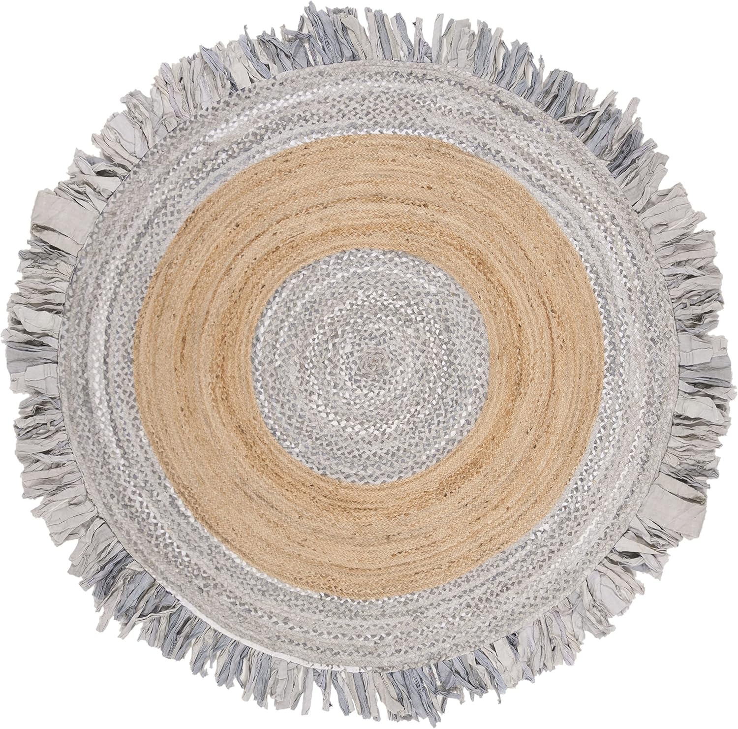 image:imageSAFAVIEH Cape Cod Collection Area Rug 6 Round Beige amp Natural Handmade Boho Fringe Jute amp Cotton Ideal for High Traffic Areas in Living Room Bedroom CAP701BLight GreyNatural