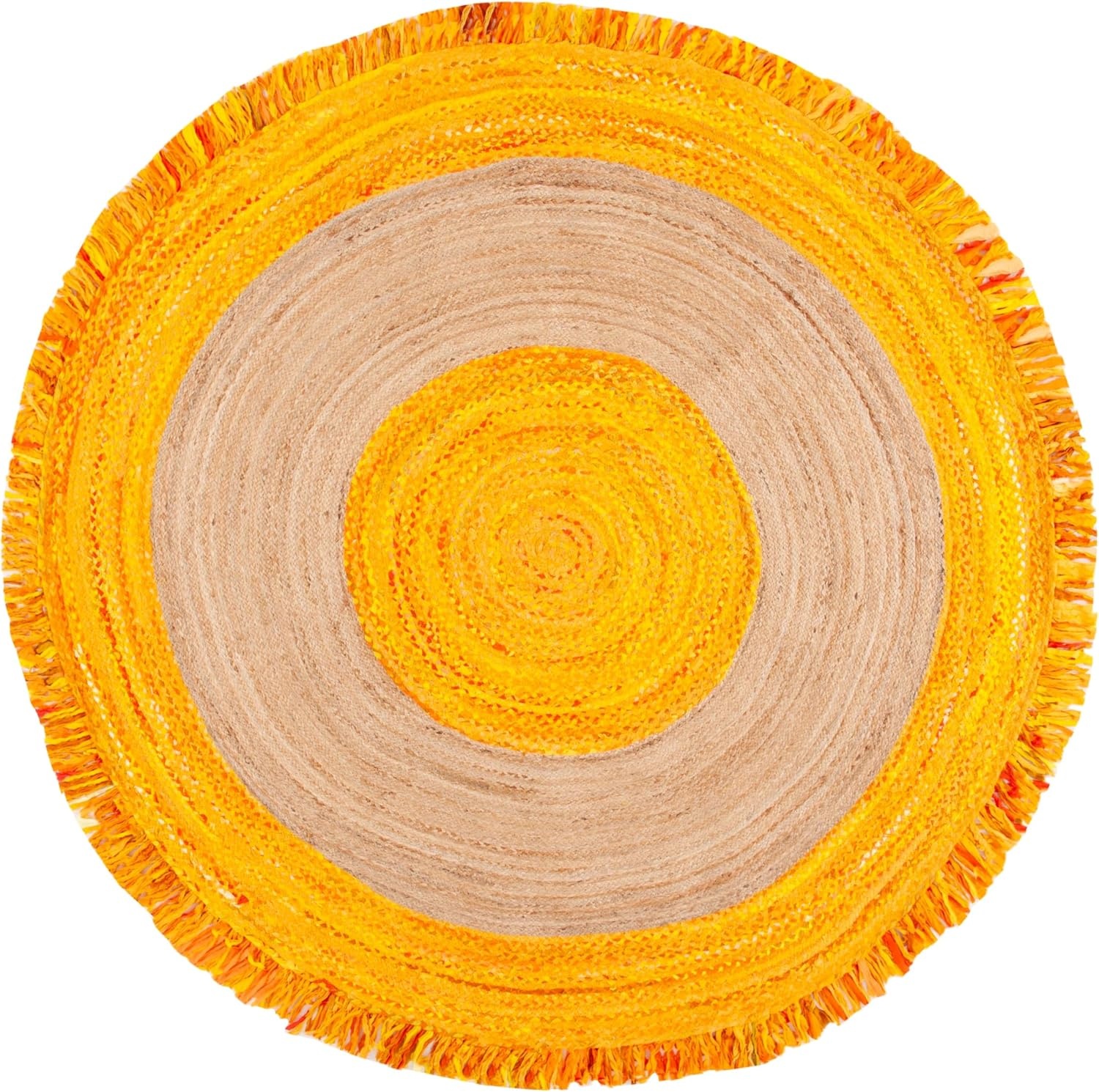 image:imageSAFAVIEH Cape Cod Collection Area Rug 6 Round Beige amp Natural Handmade Boho Fringe Jute amp Cotton Ideal for High Traffic Areas in Living Room Bedroom CAP701BGoldNatural