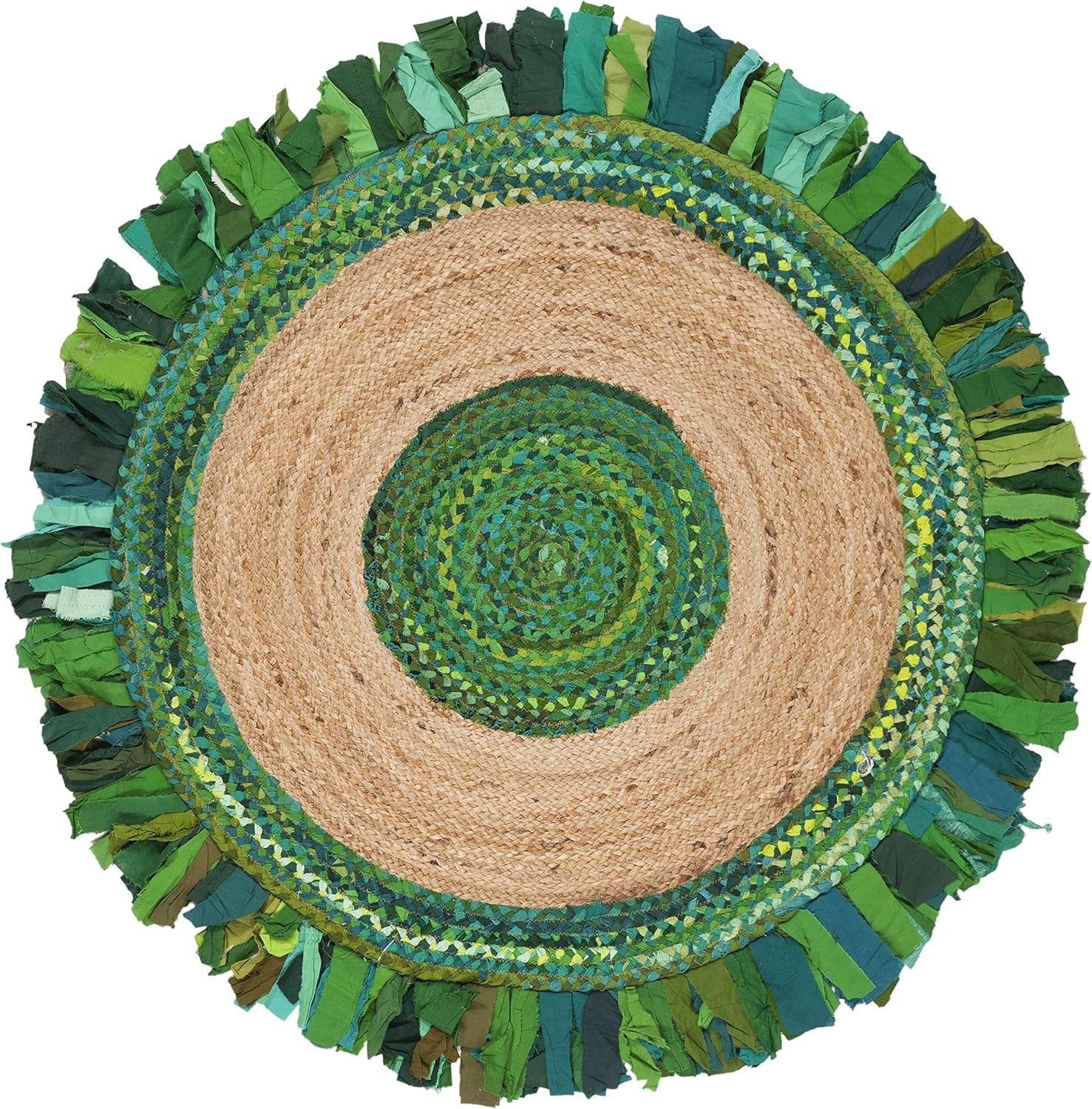 image:imageSAFAVIEH Cape Cod Collection Area Rug 6 Round Beige amp Natural Handmade Boho Fringe Jute amp Cotton Ideal for High Traffic Areas in Living Room Bedroom CAP701BGreenNatural