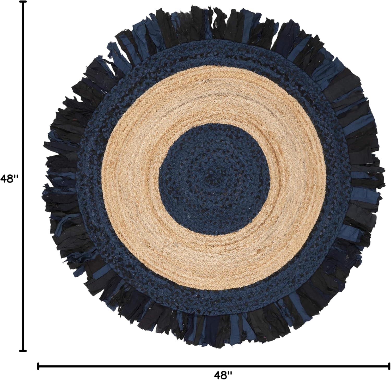 image:imageSAFAVIEH Cape Cod Collection Area Rug 6 Round Beige amp Natural Handmade Boho Fringe Jute amp Cotton Ideal for High Traffic Areas in Living Room Bedroom CAP701BNavyNatural