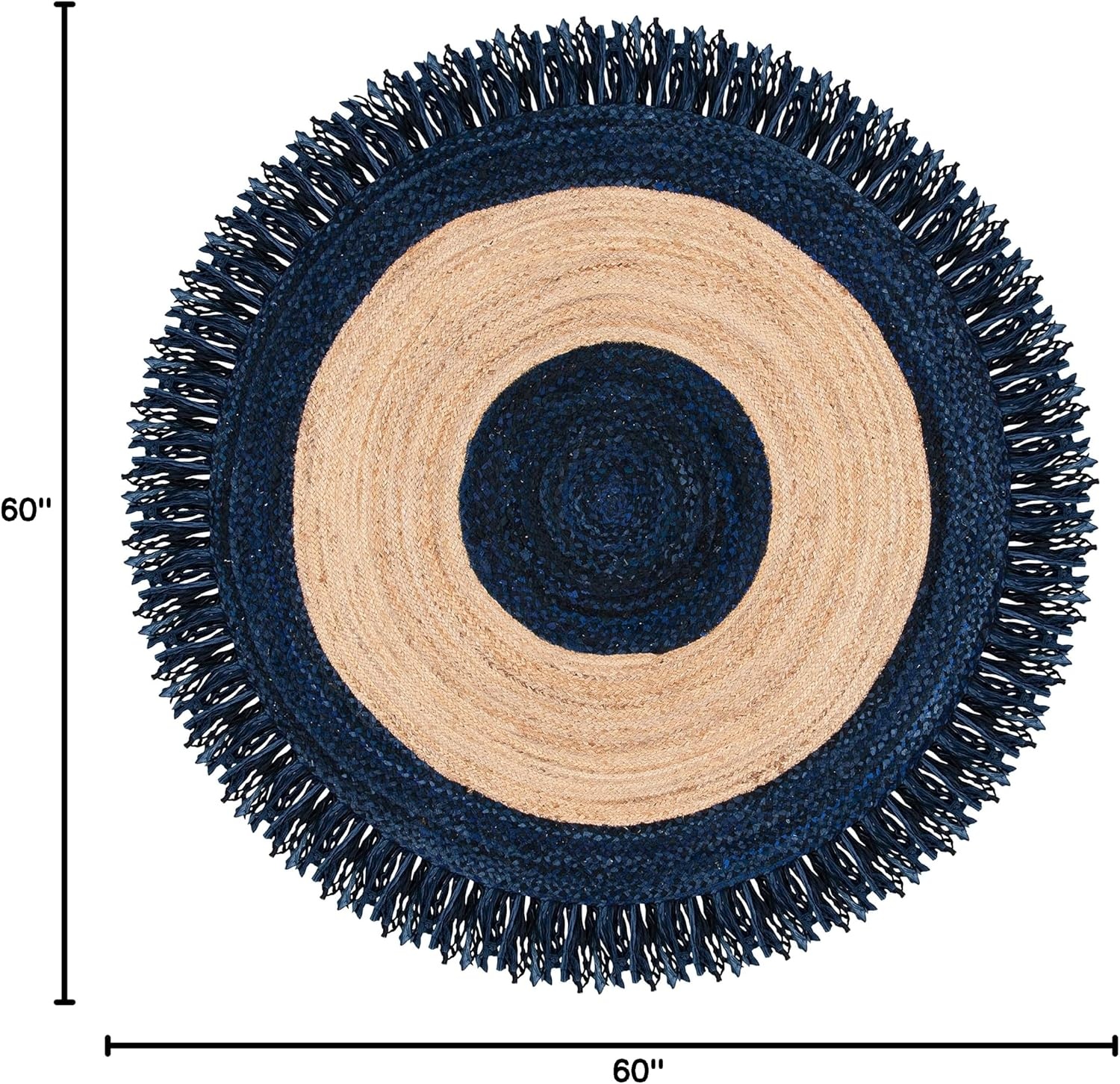image:imageSAFAVIEH Cape Cod Collection Area Rug 6 Round Beige amp Natural Handmade Boho Fringe Jute amp Cotton Ideal for High Traffic Areas in Living Room Bedroom CAP701BNavyNatural