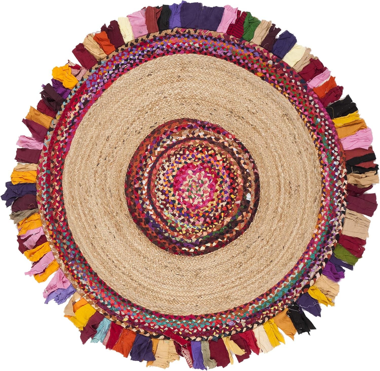 image:imageSAFAVIEH Cape Cod Collection Area Rug 6 Round Beige amp Natural Handmade Boho Fringe Jute amp Cotton Ideal for High Traffic Areas in Living Room Bedroom CAP701BMultiNatural