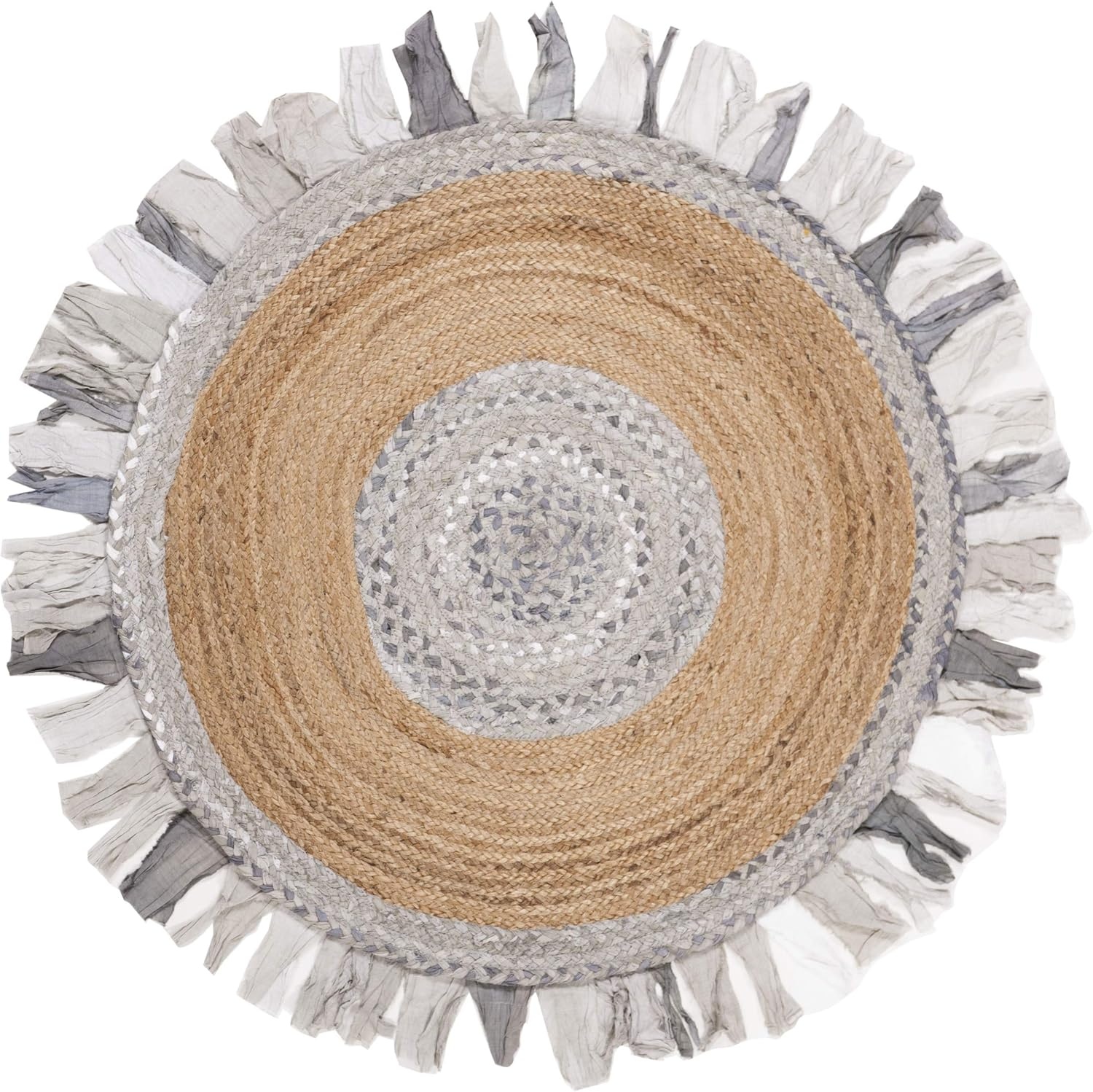 image:imageSAFAVIEH Cape Cod Collection Area Rug 6 Round Beige amp Natural Handmade Boho Fringe Jute amp Cotton Ideal for High Traffic Areas in Living Room Bedroom CAP701BLight GreyNatural