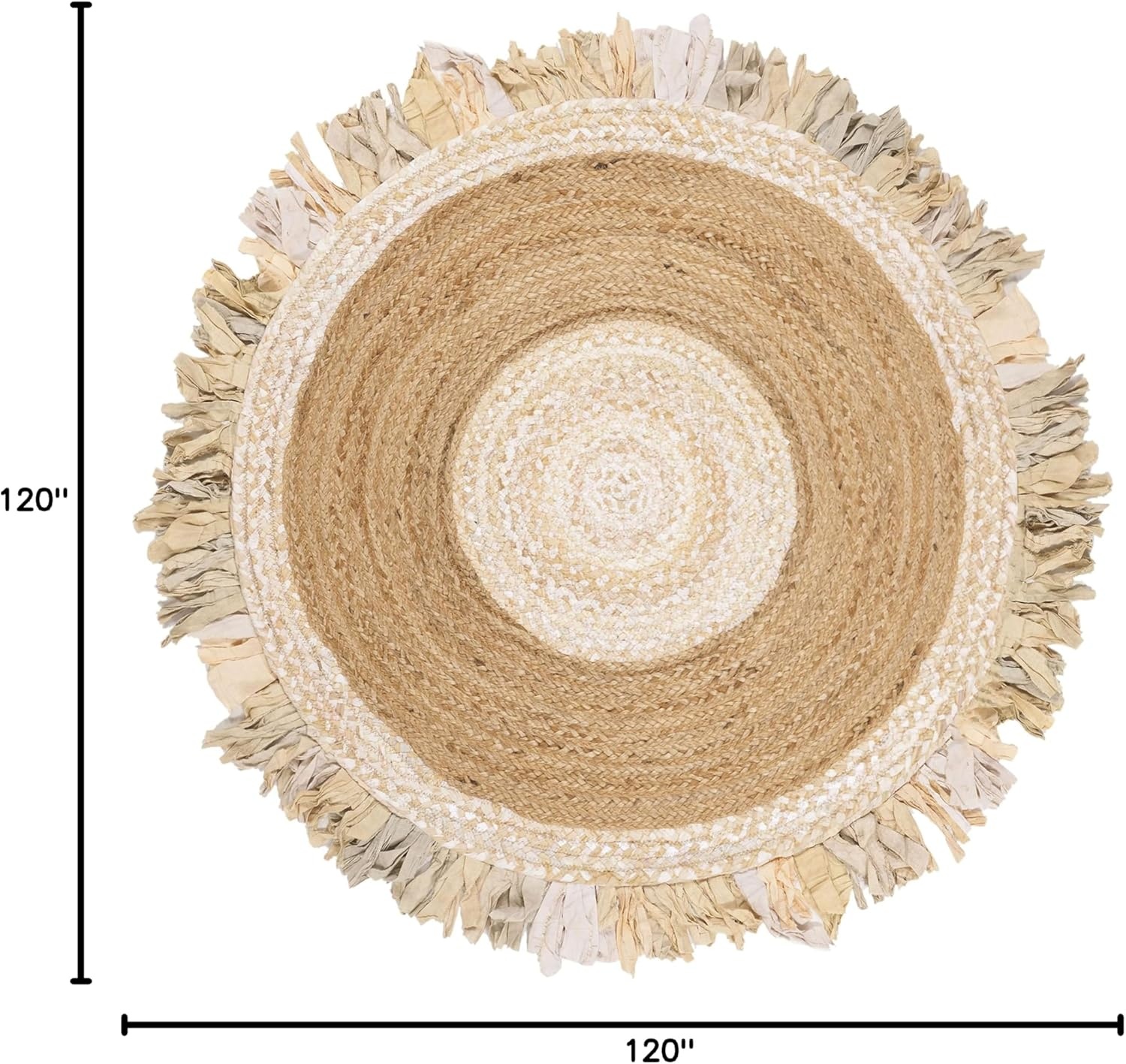 image:imageSAFAVIEH Cape Cod Collection Area Rug 6 Round Beige amp Natural Handmade Boho Fringe Jute amp Cotton Ideal for High Traffic Areas in Living Room Bedroom CAP701BBeigeNatural