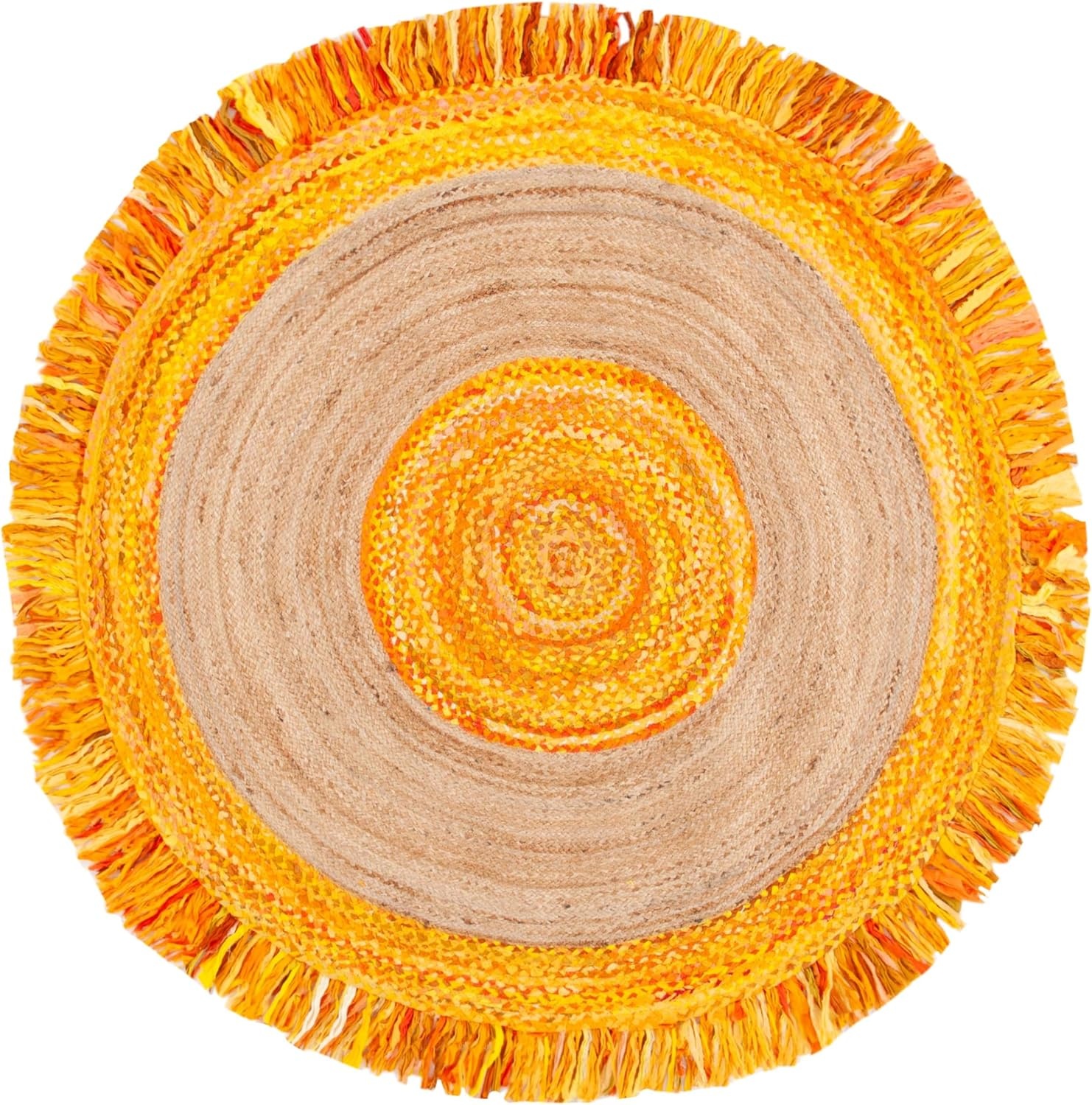 image:imageSAFAVIEH Cape Cod Collection Area Rug 6 Round Beige amp Natural Handmade Boho Fringe Jute amp Cotton Ideal for High Traffic Areas in Living Room Bedroom CAP701BGoldNatural