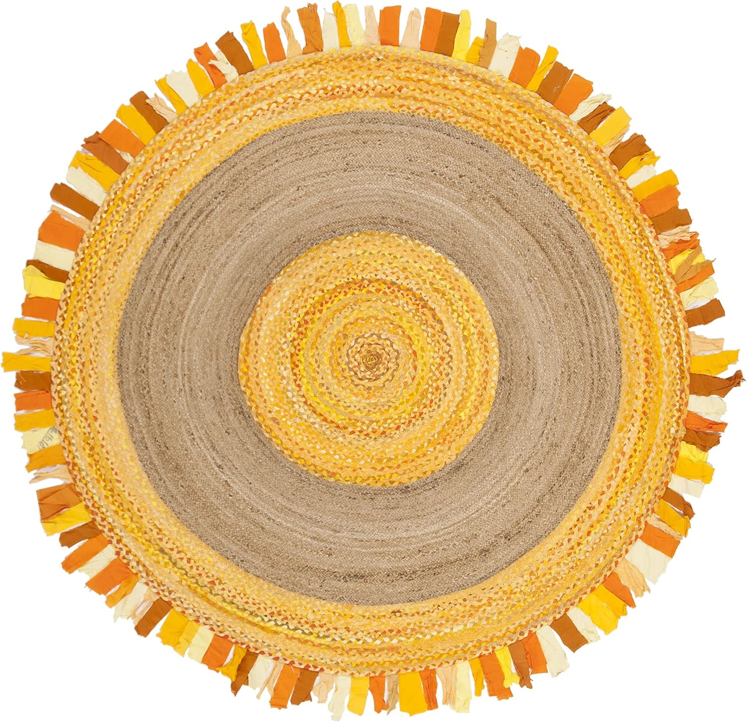 image:imageSAFAVIEH Cape Cod Collection Area Rug 6 Round Beige amp Natural Handmade Boho Fringe Jute amp Cotton Ideal for High Traffic Areas in Living Room Bedroom CAP701BGoldNatural