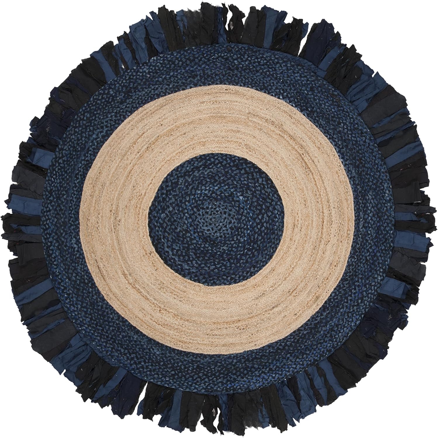 image:imageSAFAVIEH Cape Cod Collection Area Rug 6 Round Beige amp Natural Handmade Boho Fringe Jute amp Cotton Ideal for High Traffic Areas in Living Room Bedroom CAP701BNavyNatural