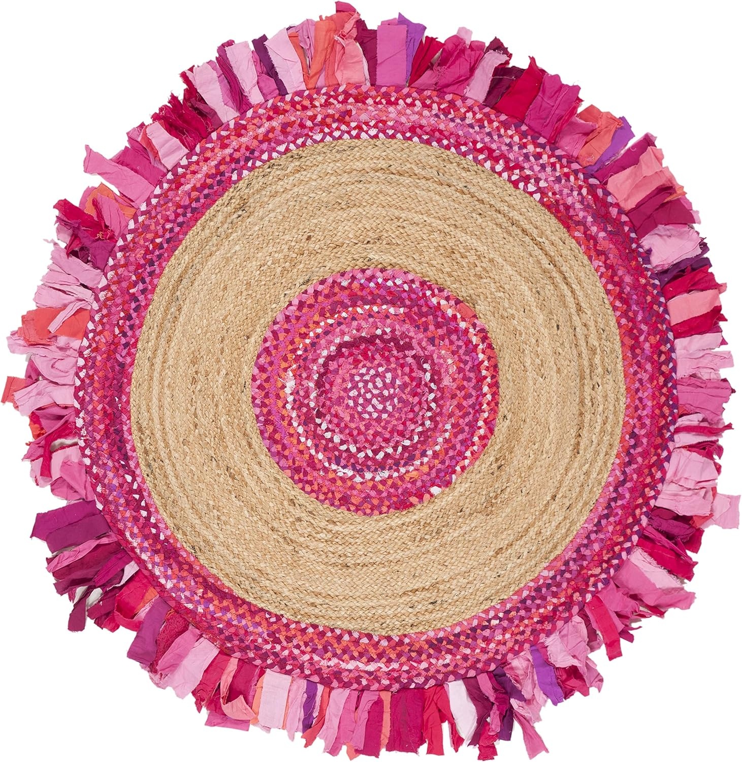 image:imageSAFAVIEH Cape Cod Collection Area Rug 6 Round Beige amp Natural Handmade Boho Fringe Jute amp Cotton Ideal for High Traffic Areas in Living Room Bedroom CAP701BPinkNatural