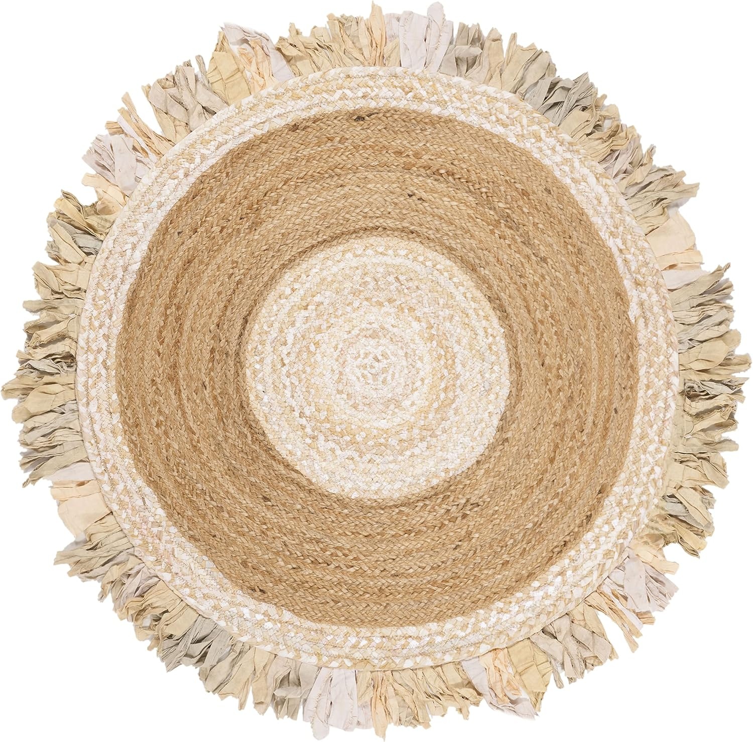 image:imageSAFAVIEH Cape Cod Collection Area Rug 6 Round Beige amp Natural Handmade Boho Fringe Jute amp Cotton Ideal for High Traffic Areas in Living Room Bedroom CAP701BBeigeNatural