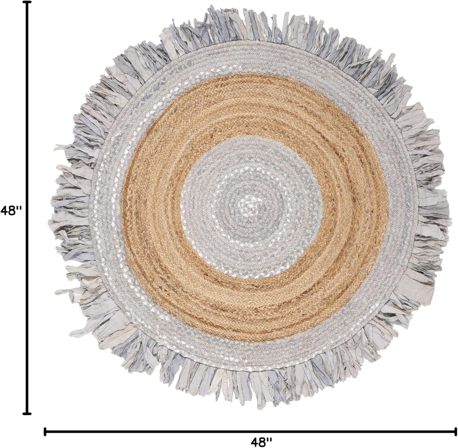 image:imageSAFAVIEH Cape Cod Collection Area Rug 6 Round Beige amp Natural Handmade Boho Fringe Jute amp Cotton Ideal for High Traffic Areas in Living Room Bedroom CAP701BLight GreyNatural