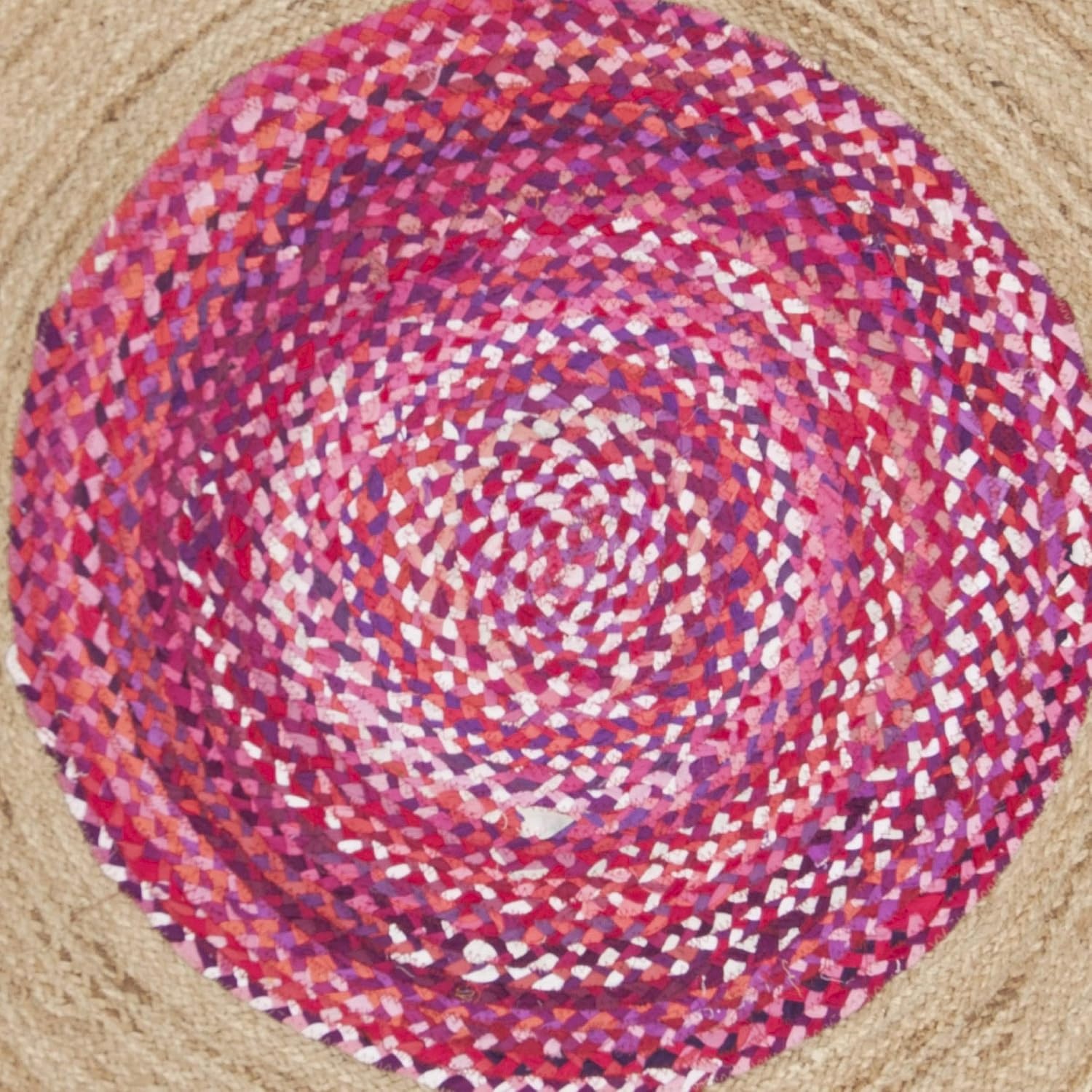 image:imageSAFAVIEH Cape Cod Collection Area Rug 6 Round Beige amp Natural Handmade Boho Fringe Jute amp Cotton Ideal for High Traffic Areas in Living Room Bedroom CAP701BPinkNatural