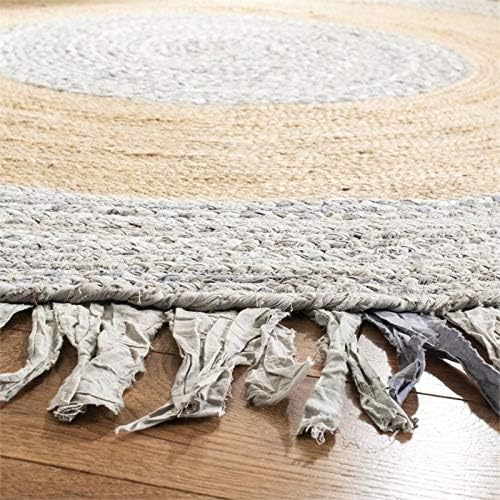 image:imageSAFAVIEH Cape Cod Collection Area Rug 6 Round Beige amp Natural Handmade Boho Fringe Jute amp Cotton Ideal for High Traffic Areas in Living Room Bedroom CAP701BLight GreyNatural