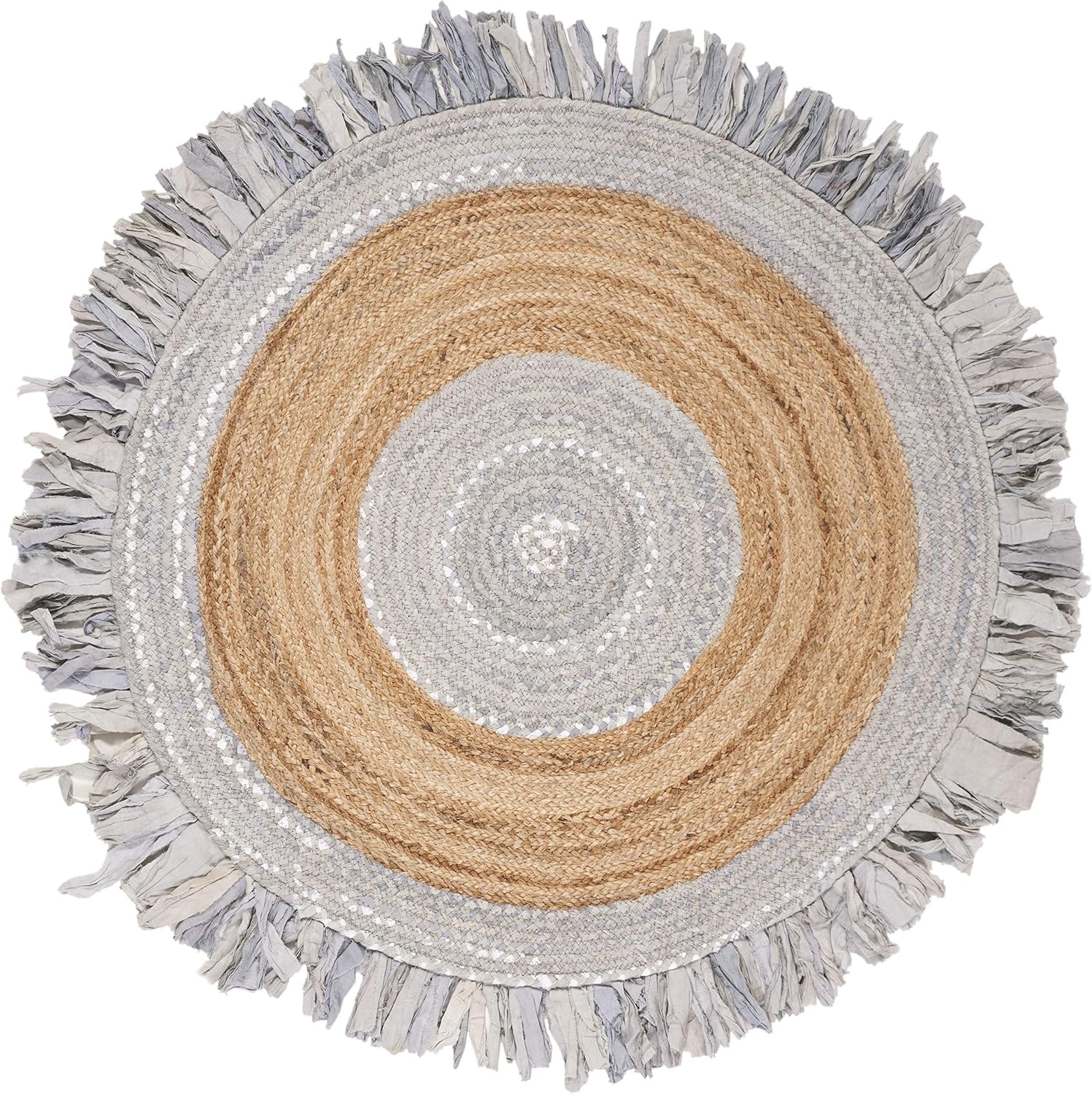 image:imageSAFAVIEH Cape Cod Collection Area Rug 6 Round Beige amp Natural Handmade Boho Fringe Jute amp Cotton Ideal for High Traffic Areas in Living Room Bedroom CAP701BLight GreyNatural