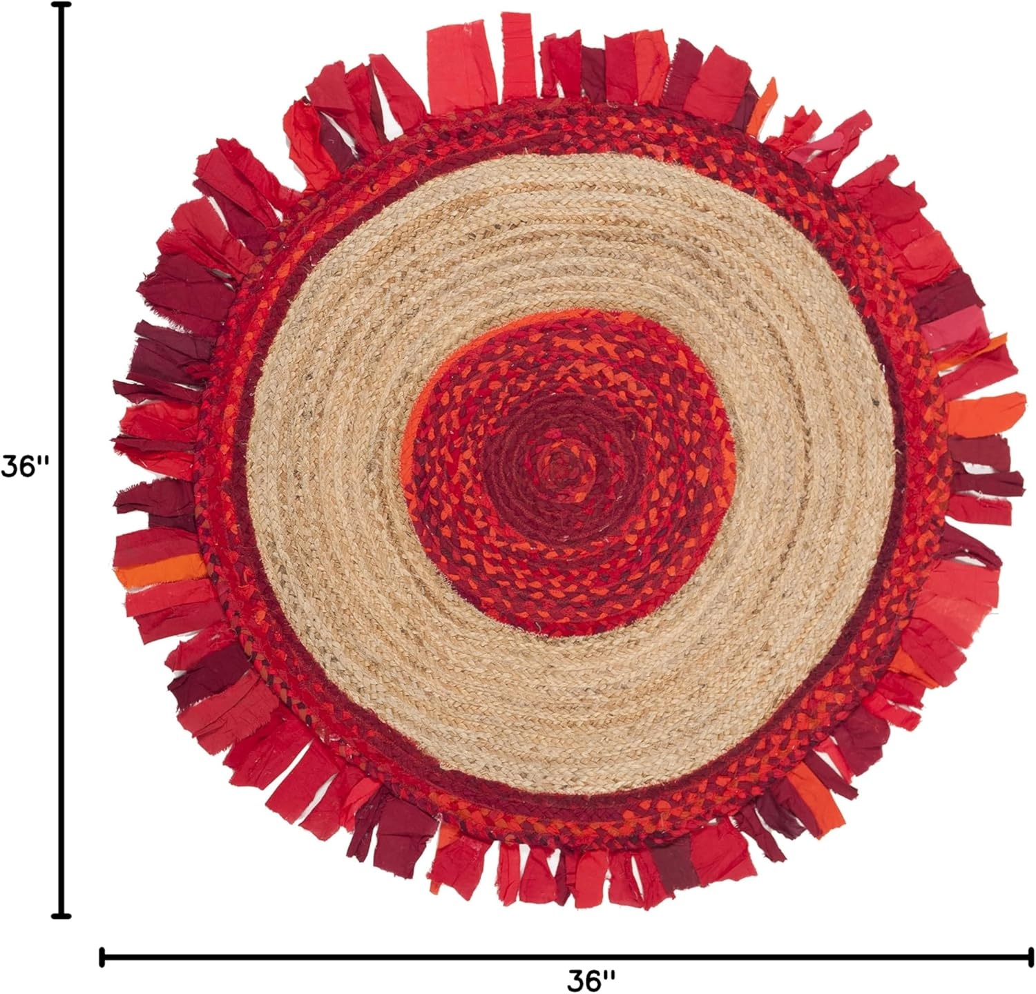 image:imageSAFAVIEH Cape Cod Collection Area Rug 6 Round Beige amp Natural Handmade Boho Fringe Jute amp Cotton Ideal for High Traffic Areas in Living Room Bedroom CAP701BRedNatural