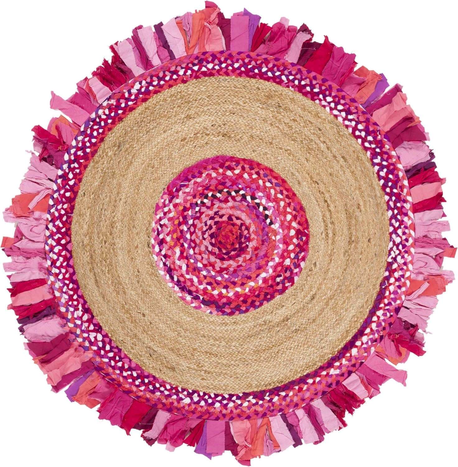 image:imageSAFAVIEH Cape Cod Collection Area Rug 6 Round Beige amp Natural Handmade Boho Fringe Jute amp Cotton Ideal for High Traffic Areas in Living Room Bedroom CAP701BPinkNatural