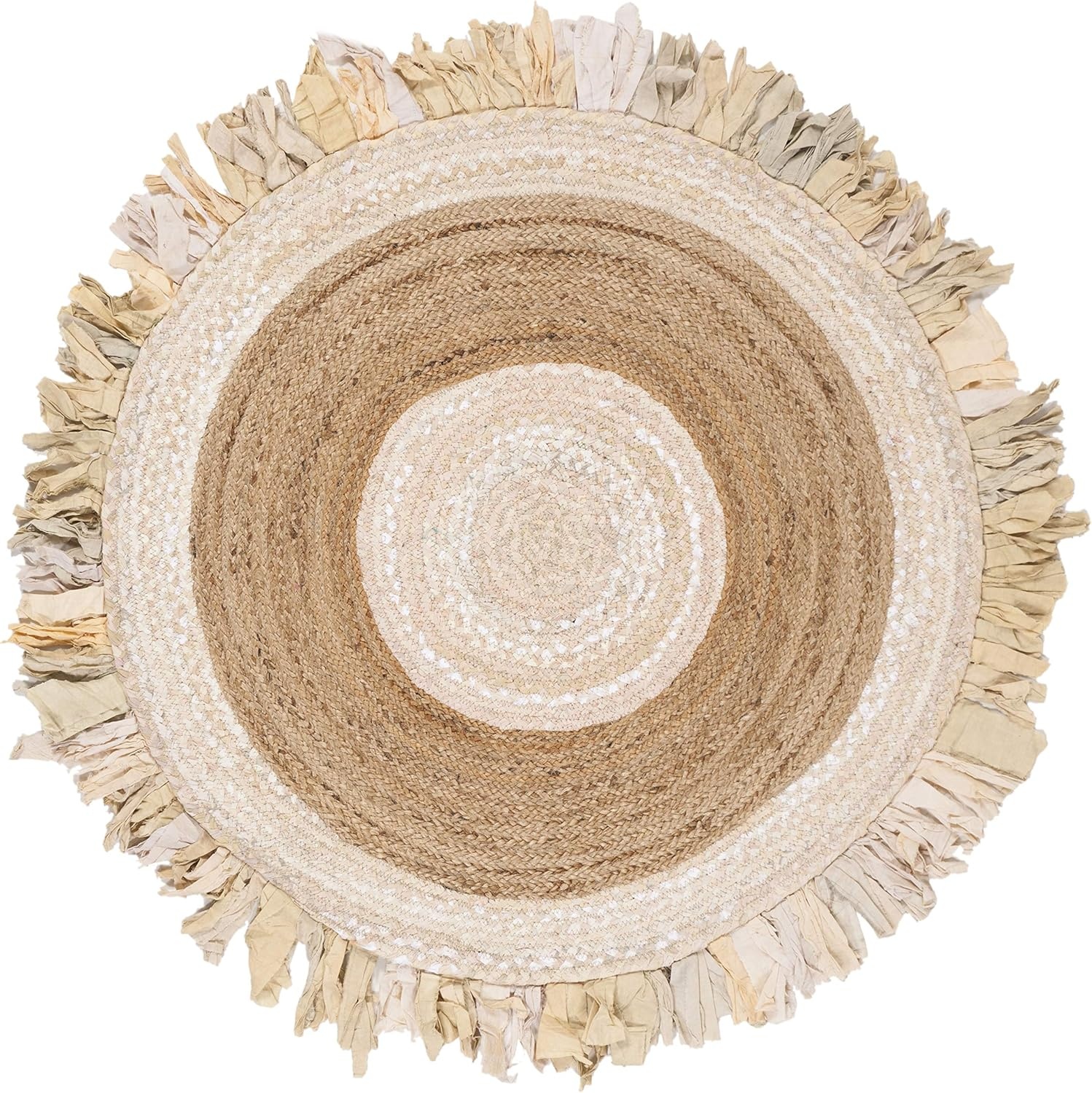 image:imageSAFAVIEH Cape Cod Collection Area Rug 6 Round Beige amp Natural Handmade Boho Fringe Jute amp Cotton Ideal for High Traffic Areas in Living Room Bedroom CAP701BBeigeNatural