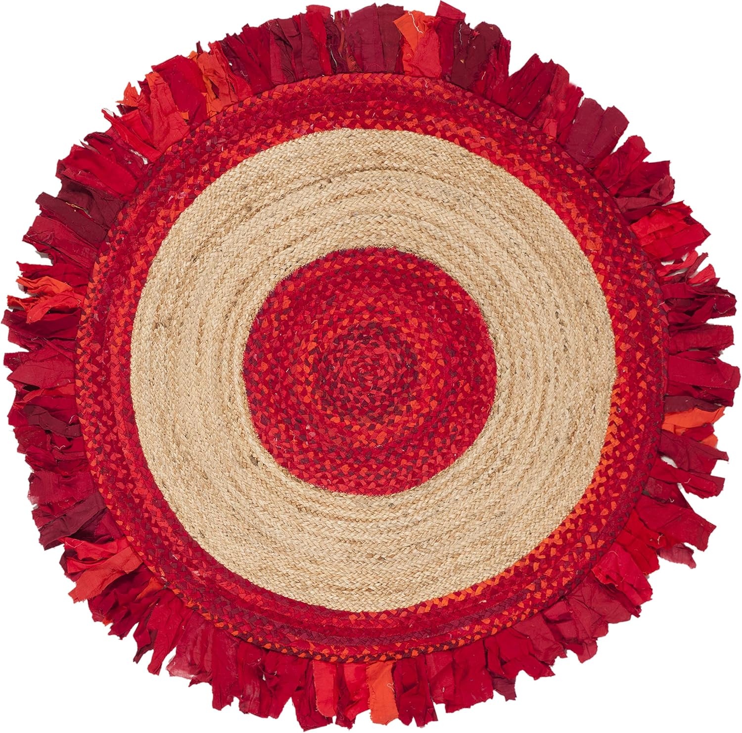 image:imageSAFAVIEH Cape Cod Collection Area Rug 6 Round Beige amp Natural Handmade Boho Fringe Jute amp Cotton Ideal for High Traffic Areas in Living Room Bedroom CAP701BRedNatural