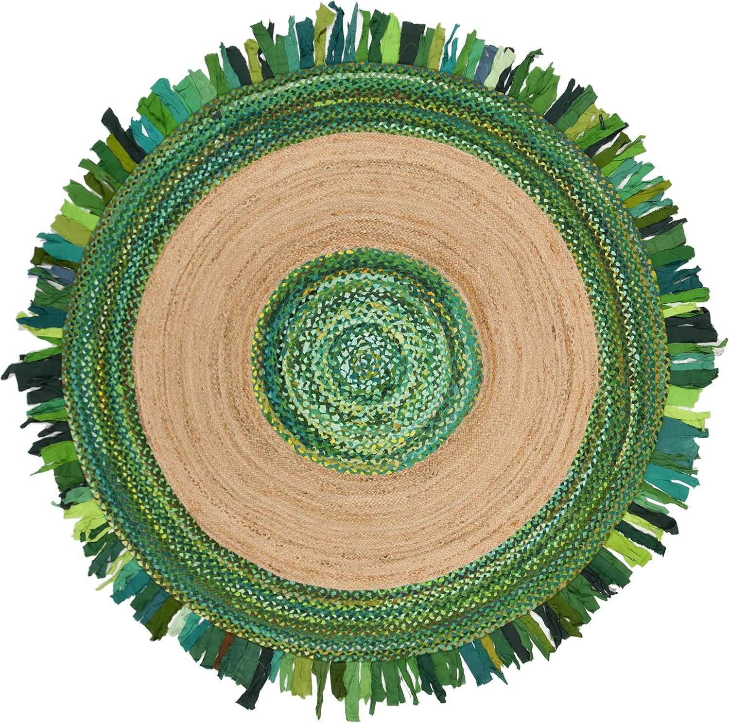 image:imageSAFAVIEH Cape Cod Collection Area Rug 6 Round Beige amp Natural Handmade Boho Fringe Jute amp Cotton Ideal for High Traffic Areas in Living Room Bedroom CAP701BGreenNatural