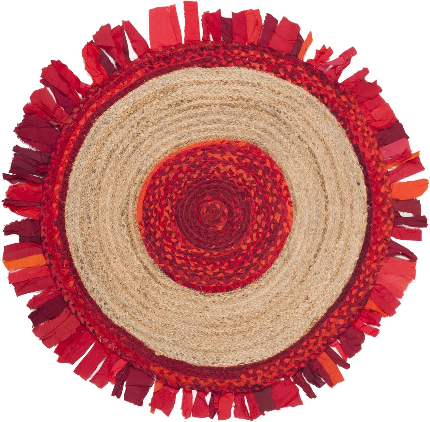 image:imageSAFAVIEH Cape Cod Collection Area Rug 6 Round Beige amp Natural Handmade Boho Fringe Jute amp Cotton Ideal for High Traffic Areas in Living Room Bedroom CAP701BRedNatural