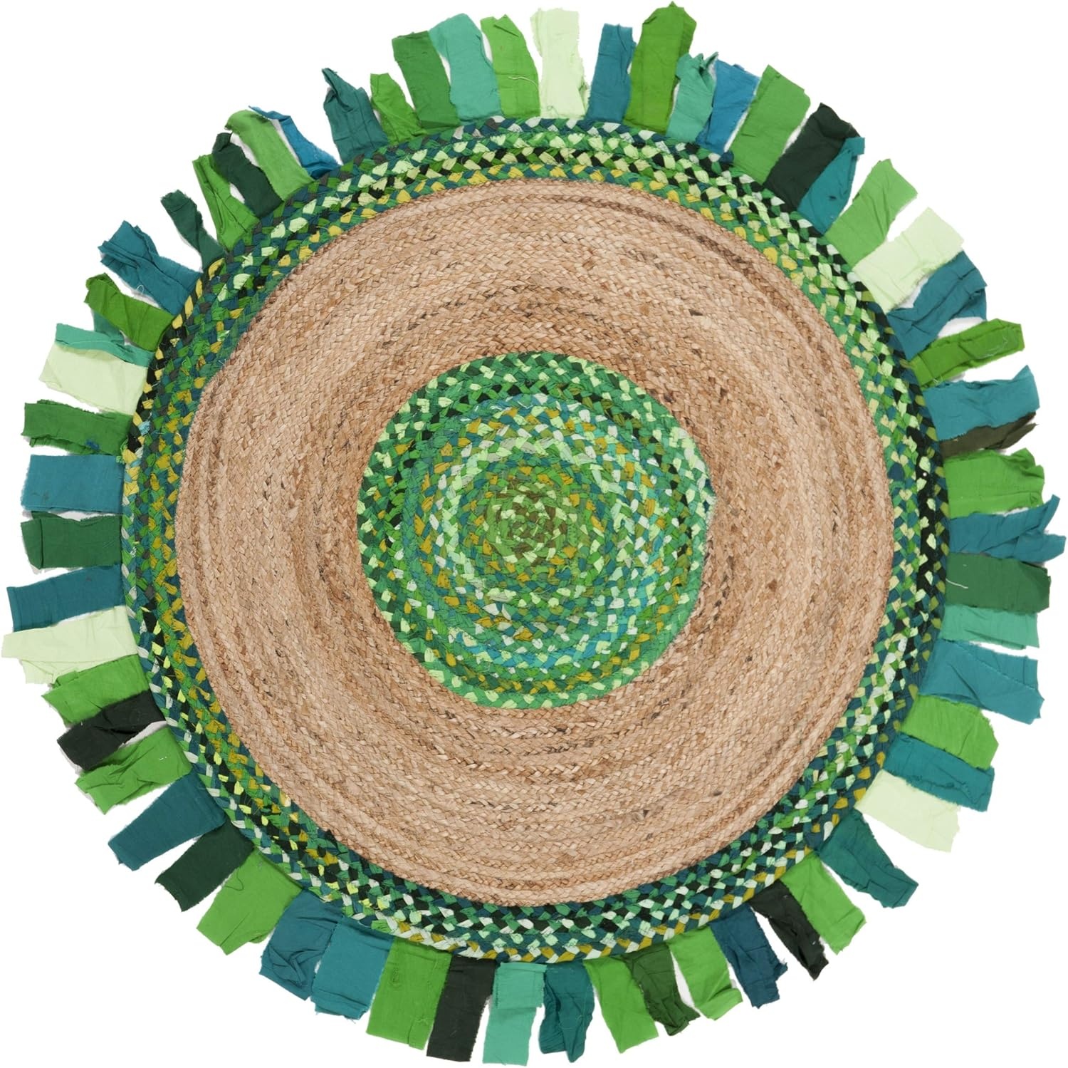 image:imageSAFAVIEH Cape Cod Collection Area Rug 6 Round Beige amp Natural Handmade Boho Fringe Jute amp Cotton Ideal for High Traffic Areas in Living Room Bedroom CAP701BGreenNatural