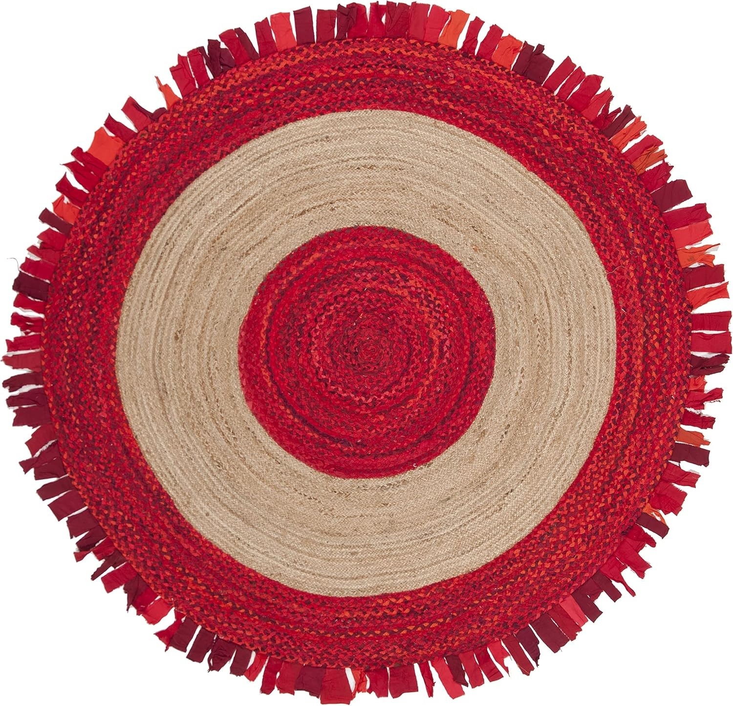 image:imageSAFAVIEH Cape Cod Collection Area Rug 6 Round Beige amp Natural Handmade Boho Fringe Jute amp Cotton Ideal for High Traffic Areas in Living Room Bedroom CAP701BRedNatural