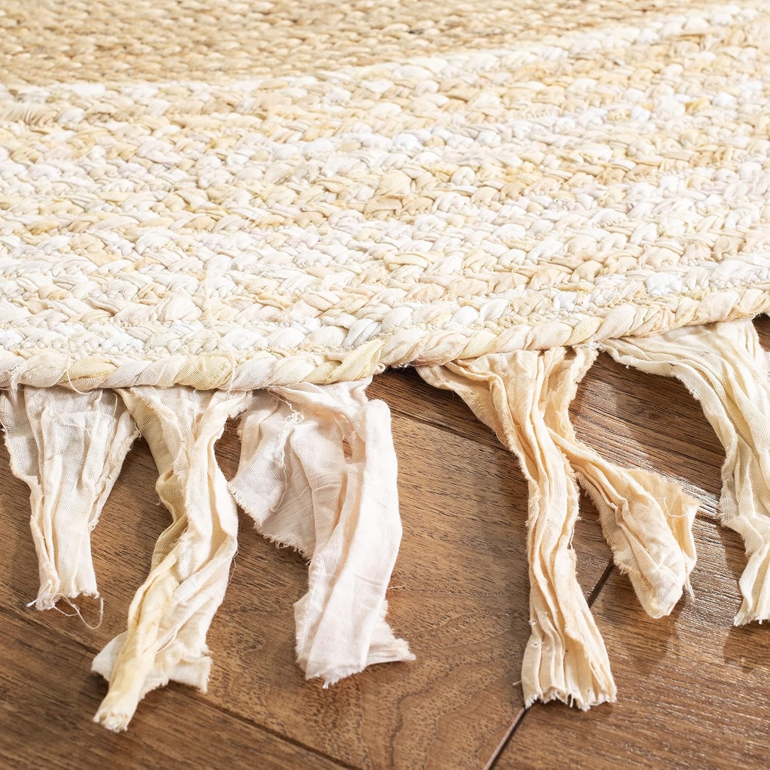 image:imageSAFAVIEH Cape Cod Collection Area Rug 6 Round Beige amp Natural Handmade Boho Fringe Jute amp Cotton Ideal for High Traffic Areas in Living Room Bedroom CAP701BBeigeNatural