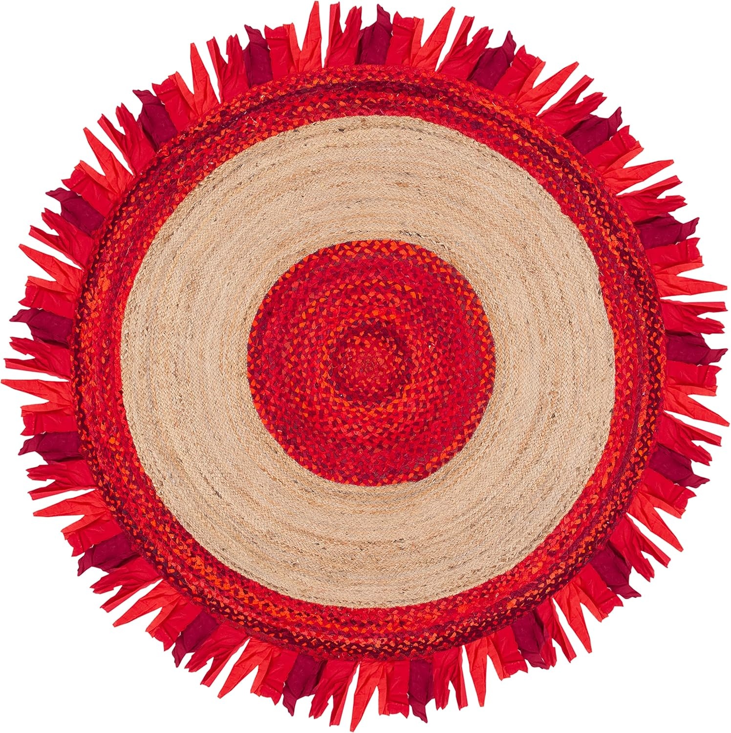 image:imageSAFAVIEH Cape Cod Collection Area Rug 6 Round Beige amp Natural Handmade Boho Fringe Jute amp Cotton Ideal for High Traffic Areas in Living Room Bedroom CAP701BRedNatural