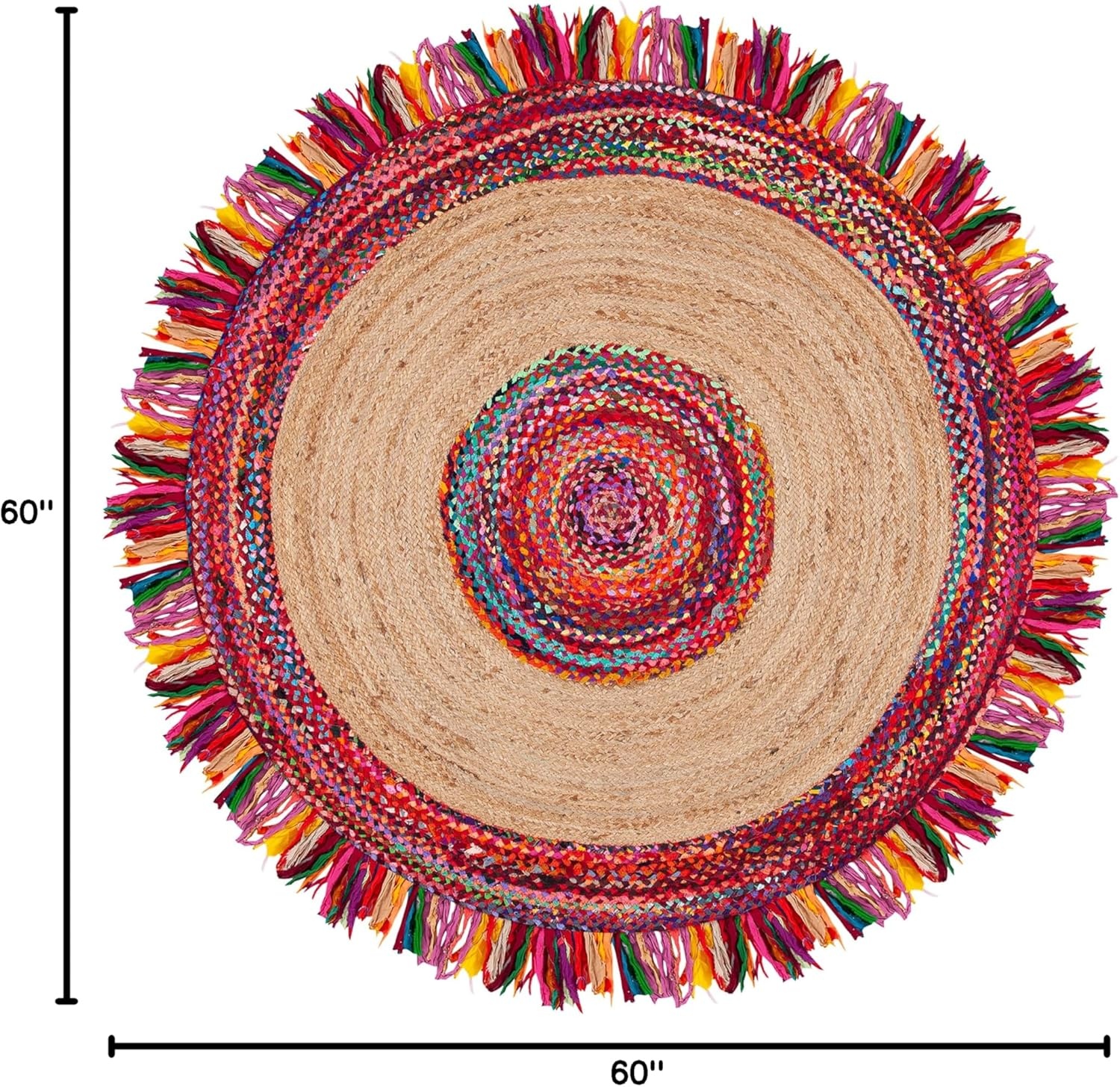 image:imageSAFAVIEH Cape Cod Collection Area Rug 6 Round Beige amp Natural Handmade Boho Fringe Jute amp Cotton Ideal for High Traffic Areas in Living Room Bedroom CAP701BMultiNatural