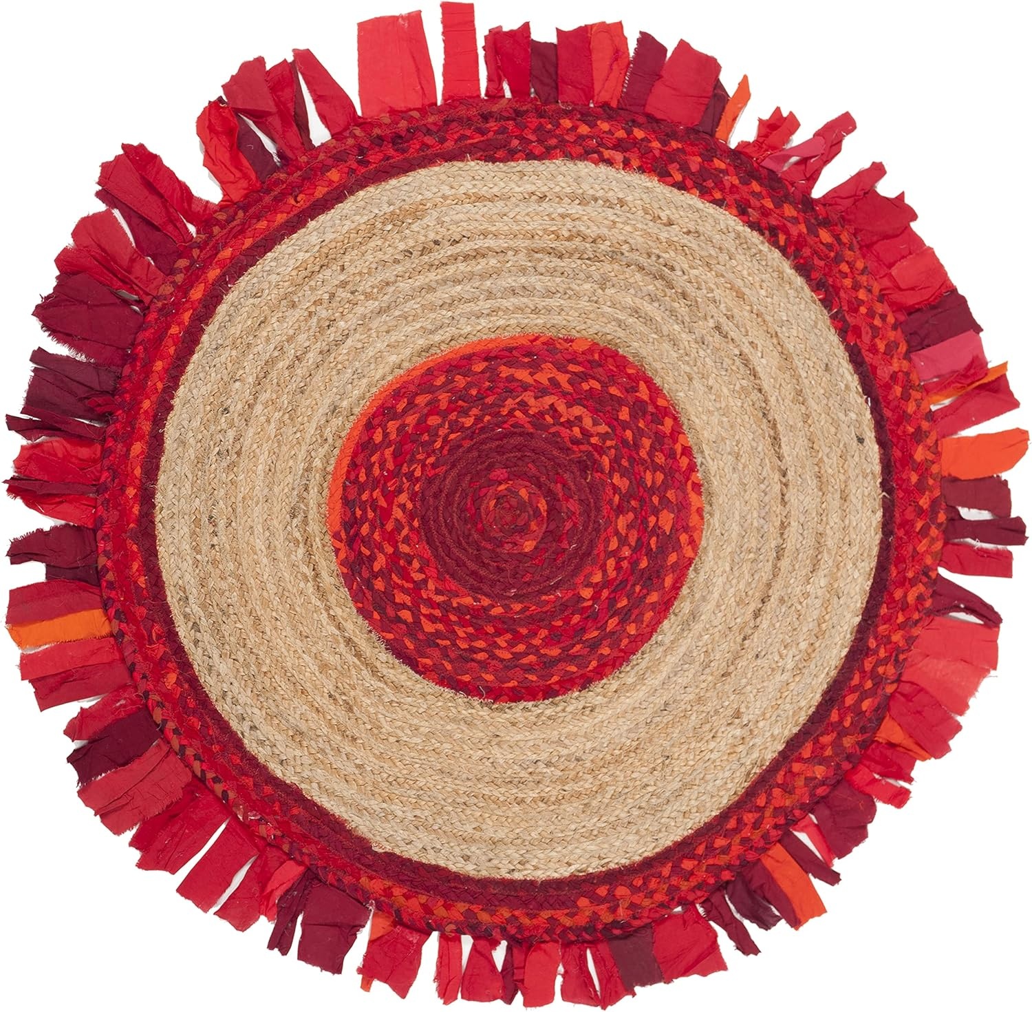 image:imageSAFAVIEH Cape Cod Collection Area Rug 6 Round Beige amp Natural Handmade Boho Fringe Jute amp Cotton Ideal for High Traffic Areas in Living Room Bedroom CAP701BRedNatural