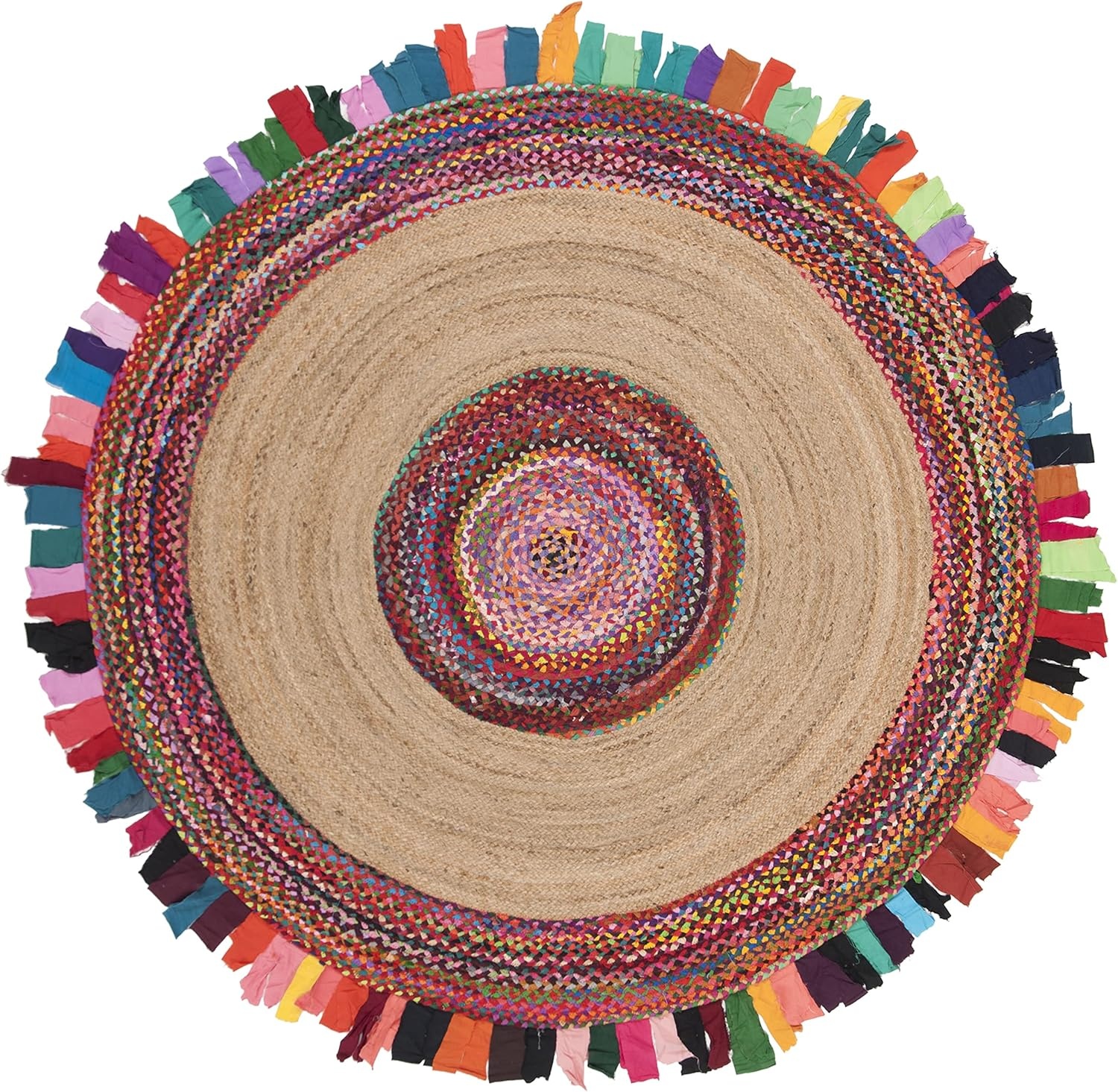 image:imageSAFAVIEH Cape Cod Collection Area Rug 6 Round Beige amp Natural Handmade Boho Fringe Jute amp Cotton Ideal for High Traffic Areas in Living Room Bedroom CAP701BMultiNatural