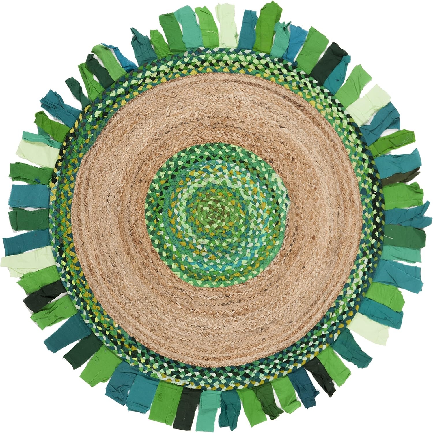 image:imageSAFAVIEH Cape Cod Collection Area Rug 6 Round Beige amp Natural Handmade Boho Fringe Jute amp Cotton Ideal for High Traffic Areas in Living Room Bedroom CAP701BGreenNatural