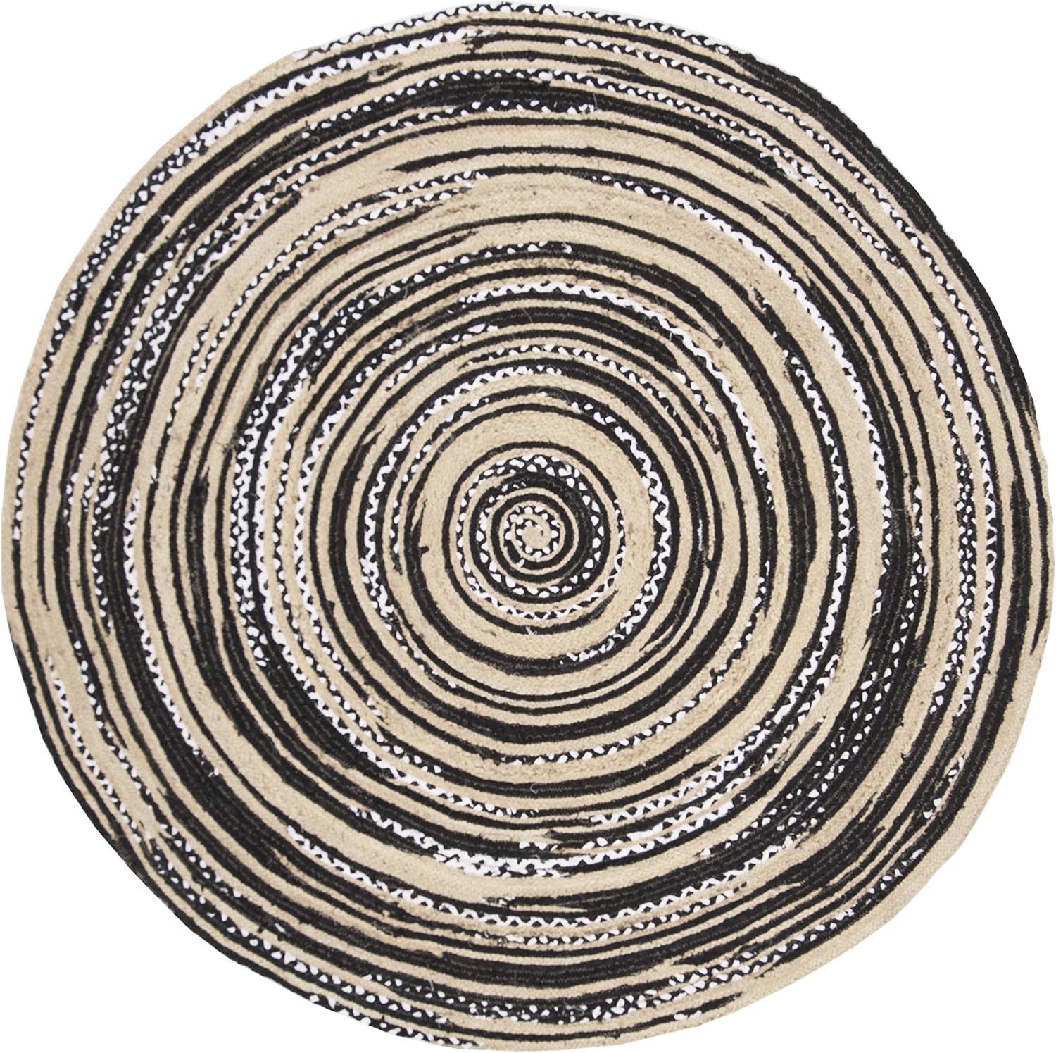 image:imageSAFAVIEH Cape Cod Collection Area Rug 6 Round Blue amp Natural Handmade Braided Jute amp Cotton Ideal for High Traffic Areas in Living Room Bedroom CAP209LBlackIvory
