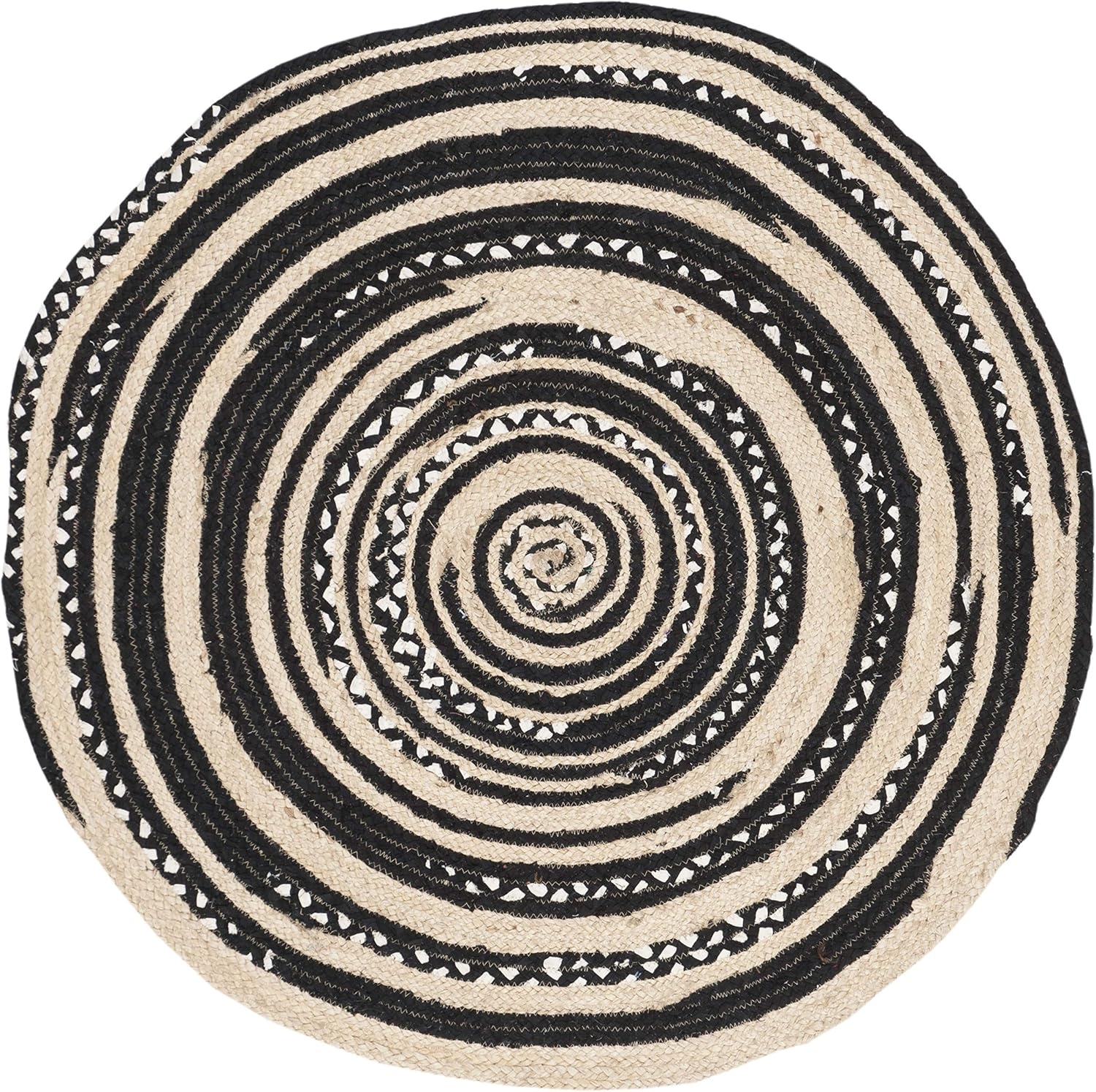 image:imageSAFAVIEH Cape Cod Collection Area Rug 6 Round Blue amp Natural Handmade Braided Jute amp Cotton Ideal for High Traffic Areas in Living Room Bedroom CAP209LBlackIvory