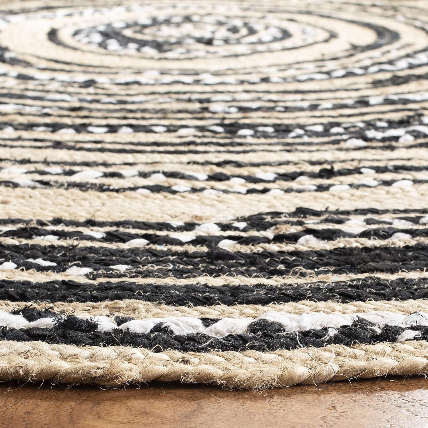 image:imageSAFAVIEH Cape Cod Collection Area Rug 6 Round Blue amp Natural Handmade Braided Jute amp Cotton Ideal for High Traffic Areas in Living Room Bedroom CAP209LBlackIvory