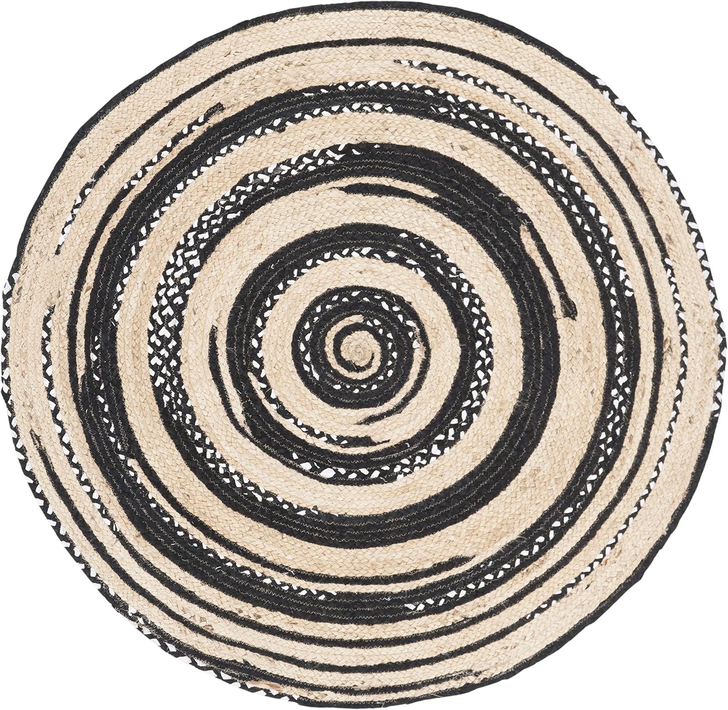 image:imageSAFAVIEH Cape Cod Collection Area Rug 6 Round Blue amp Natural Handmade Braided Jute amp Cotton Ideal for High Traffic Areas in Living Room Bedroom CAP209LBlackIvory