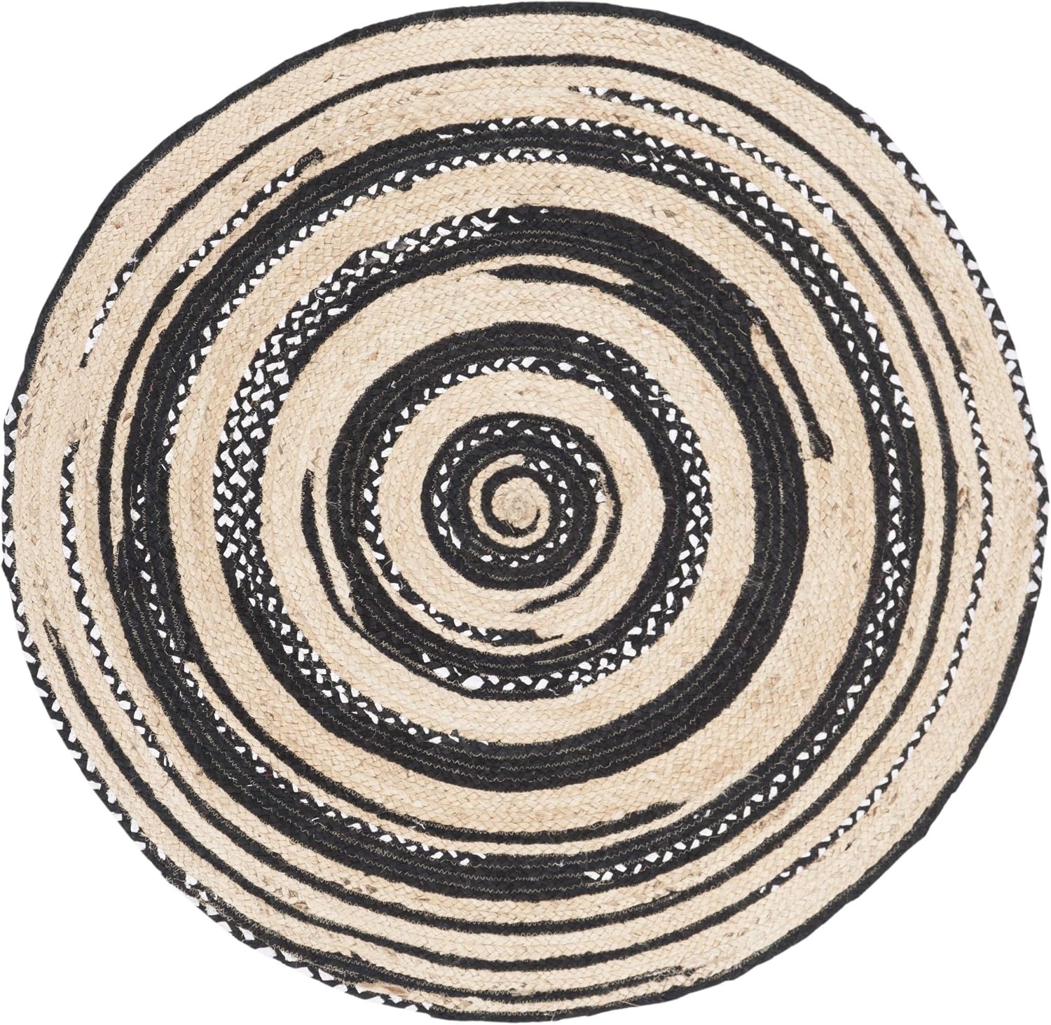 image:imageSAFAVIEH Cape Cod Collection Area Rug 6 Round Blue amp Natural Handmade Braided Jute amp Cotton Ideal for High Traffic Areas in Living Room Bedroom CAP209LBlackIvory