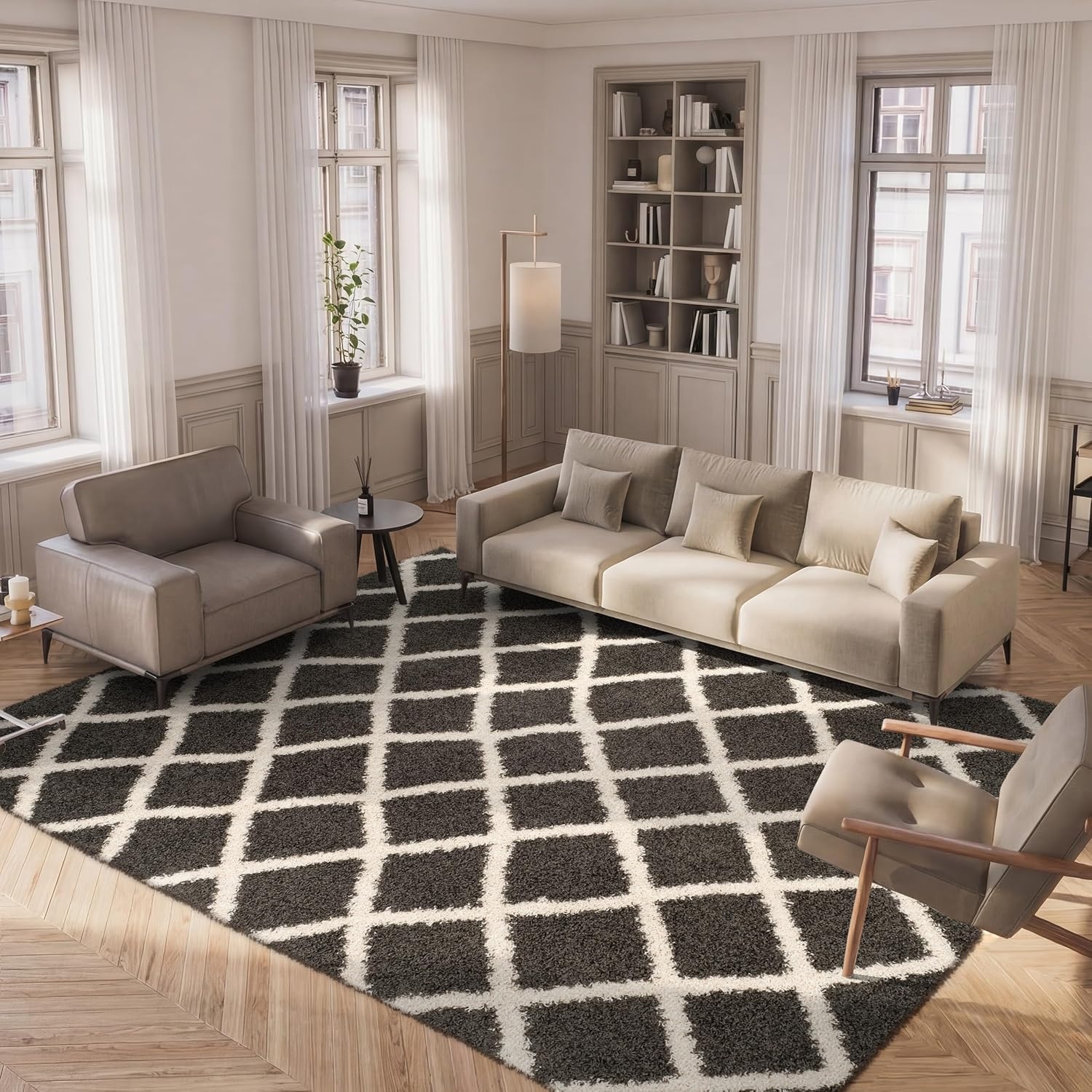 image:imageSAFAVIEH Dallas Shag Collection Area Rug 86 x 12 Dark Grey amp Ivory Trellis Design NonShedding amp Easy Care 15inch Thick Ideal for High Traffic Areas in Living Room Bedroom SGDS258ADark GreyIvory