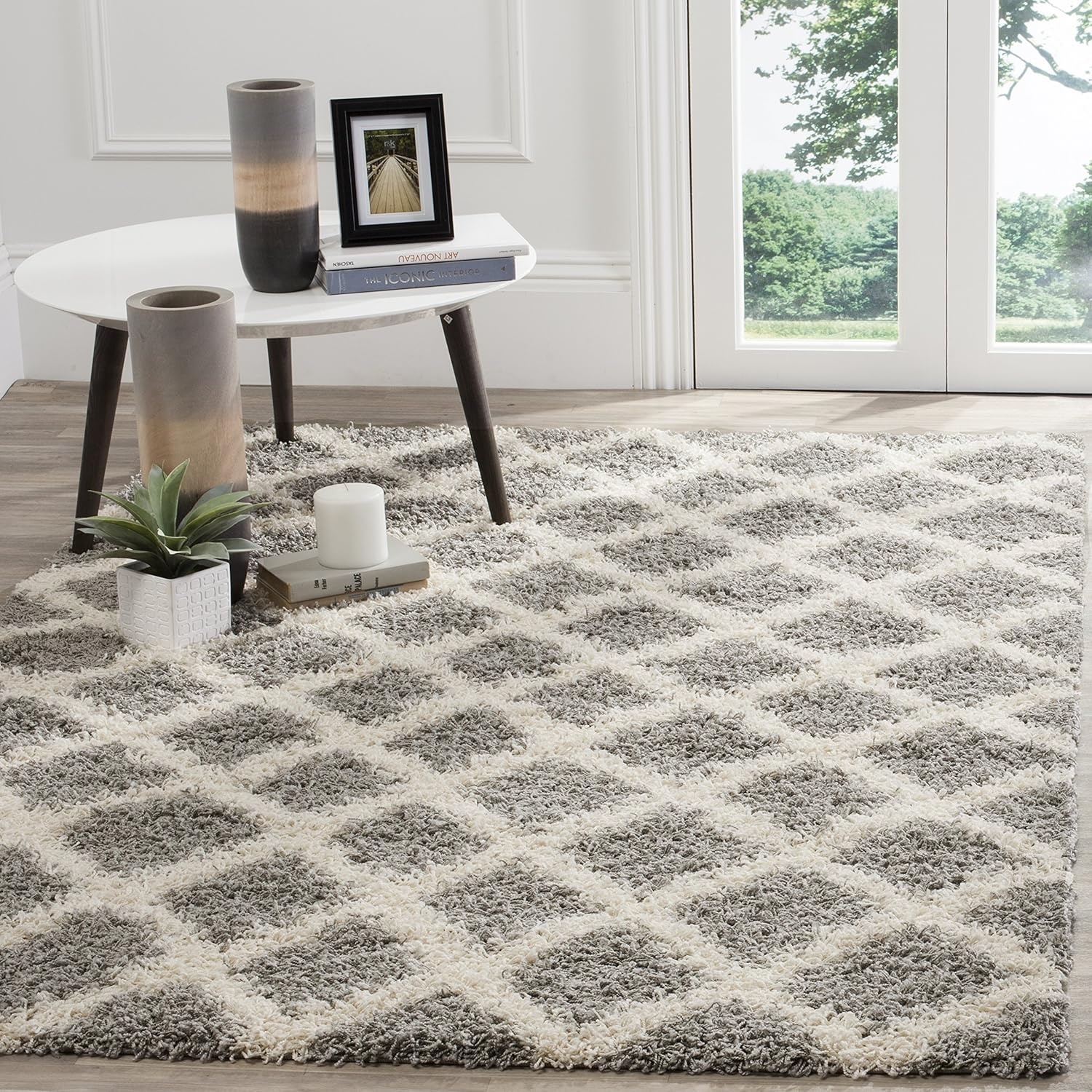 image:imageSAFAVIEH Dallas Shag Collection Area Rug 86 x 12 Dark Grey amp Ivory Trellis Design NonShedding amp Easy Care 15inch Thick Ideal for High Traffic Areas in Living Room Bedroom SGDS258AGreyIvory