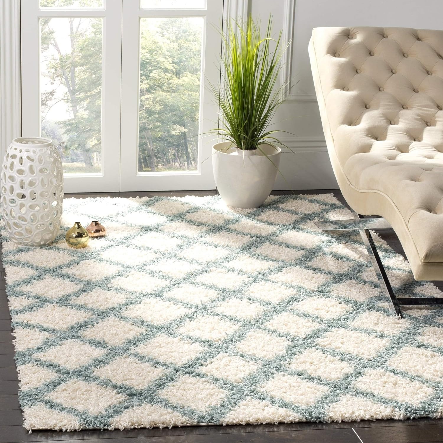 image:imageSAFAVIEH Dallas Shag Collection Area Rug 86 x 12 Dark Grey amp Ivory Trellis Design NonShedding amp Easy Care 15inch Thick Ideal for High Traffic Areas in Living Room Bedroom SGDS258AIvorySeafoam