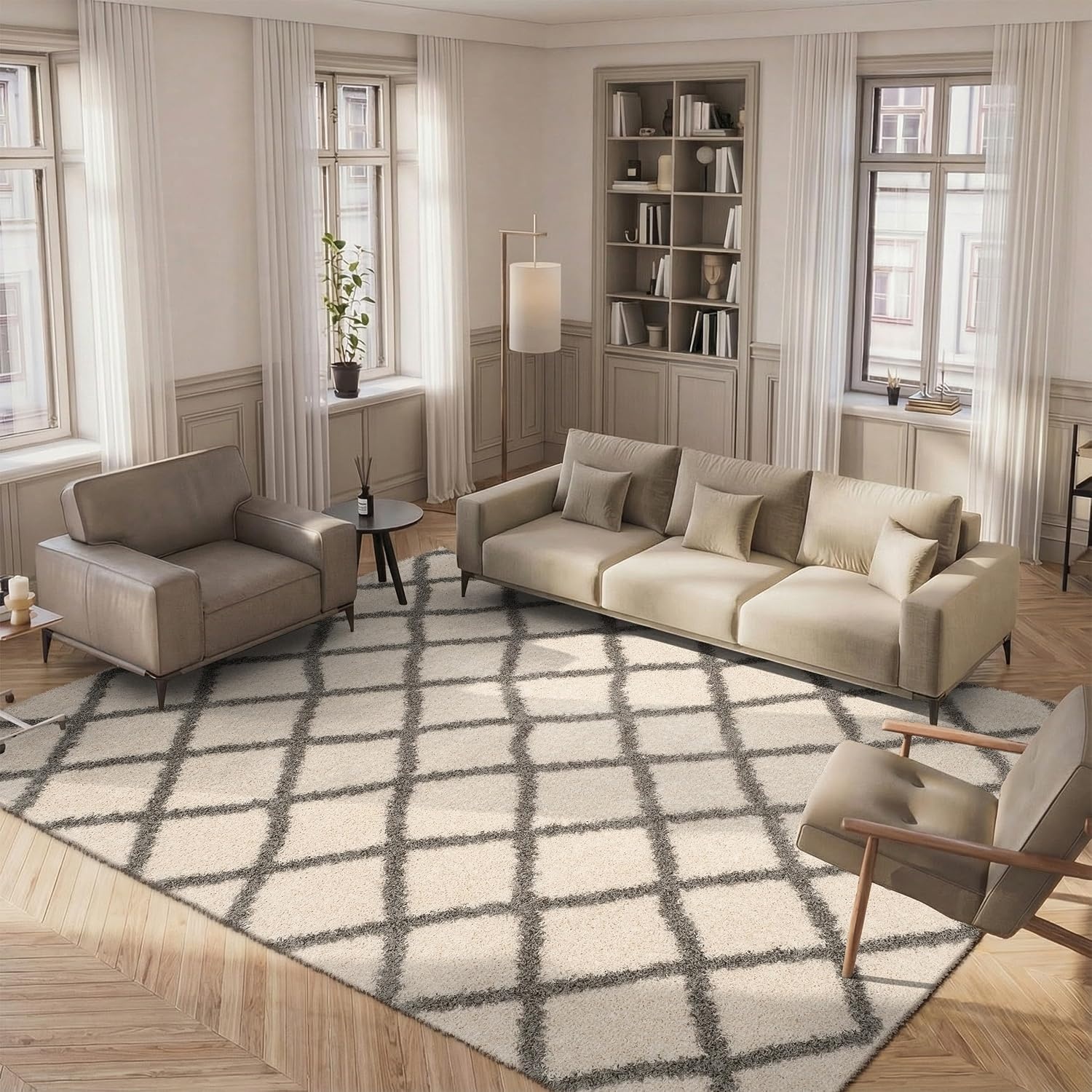image:imageSAFAVIEH Dallas Shag Collection Area Rug 86 x 12 Dark Grey amp Ivory Trellis Design NonShedding amp Easy Care 15inch Thick Ideal for High Traffic Areas in Living Room Bedroom SGDS258AIvoryGrey
