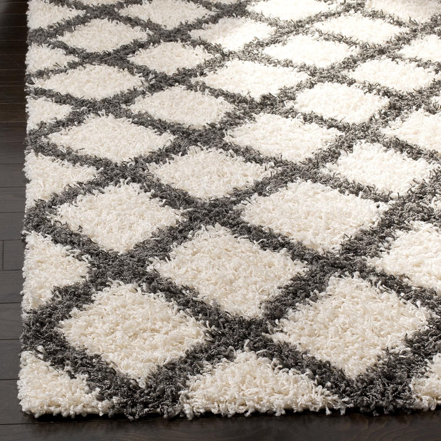 image:imageSAFAVIEH Dallas Shag Collection Area Rug 86 x 12 Dark Grey amp Ivory Trellis Design NonShedding amp Easy Care 15inch Thick Ideal for High Traffic Areas in Living Room Bedroom SGDS258AIvoryDark Grey