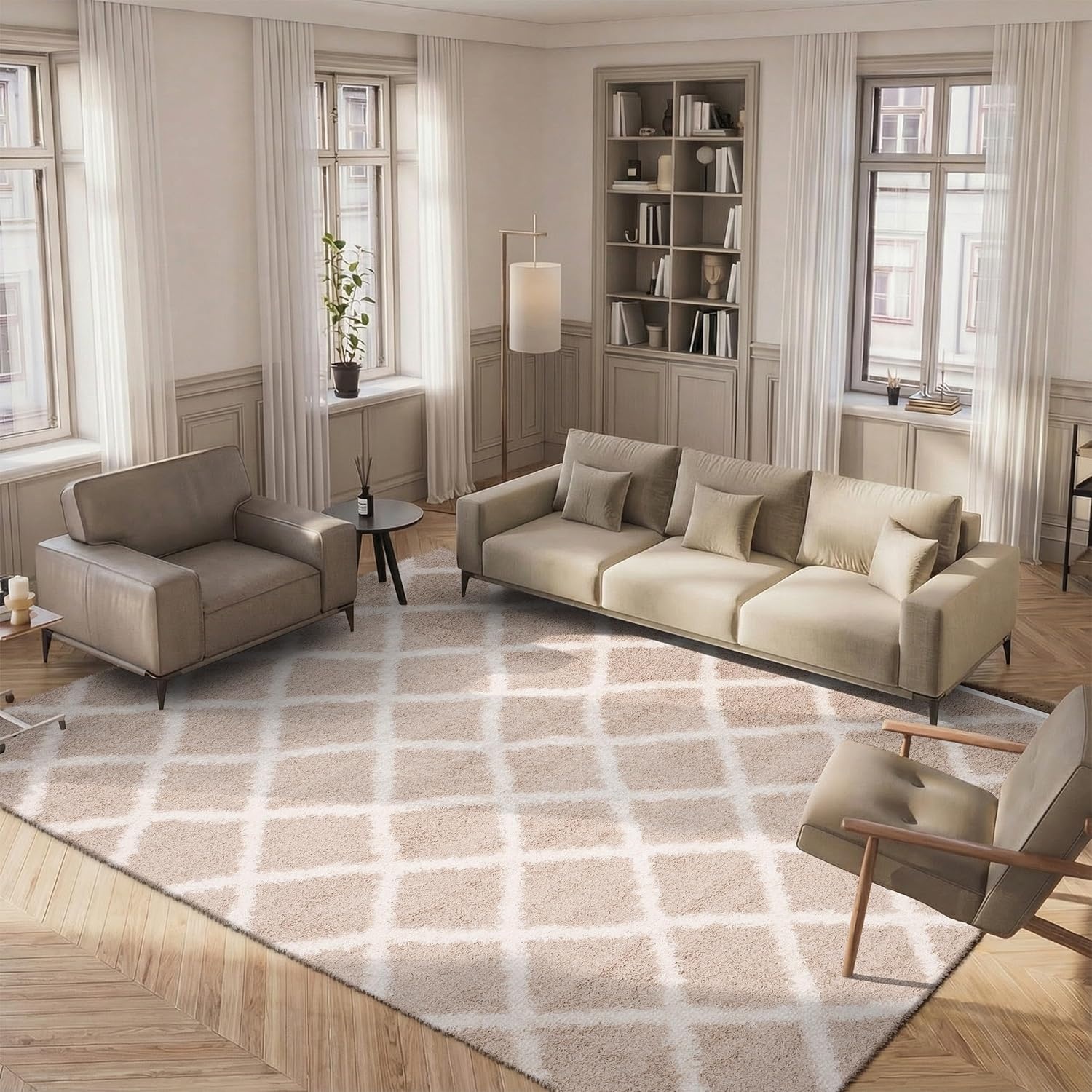 image:imageSAFAVIEH Dallas Shag Collection Area Rug 86 x 12 Dark Grey amp Ivory Trellis Design NonShedding amp Easy Care 15inch Thick Ideal for High Traffic Areas in Living Room Bedroom SGDS258ABeigeIvory