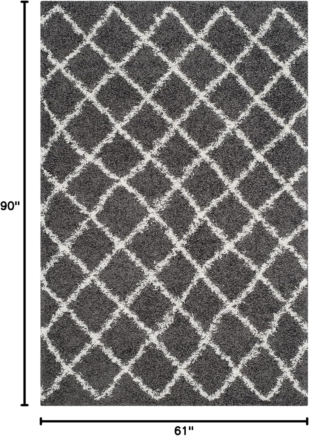 image:imageSAFAVIEH Dallas Shag Collection Area Rug 86 x 12 Dark Grey amp Ivory Trellis Design NonShedding amp Easy Care 15inch Thick Ideal for High Traffic Areas in Living Room Bedroom SGDS258ADark GreyIvory