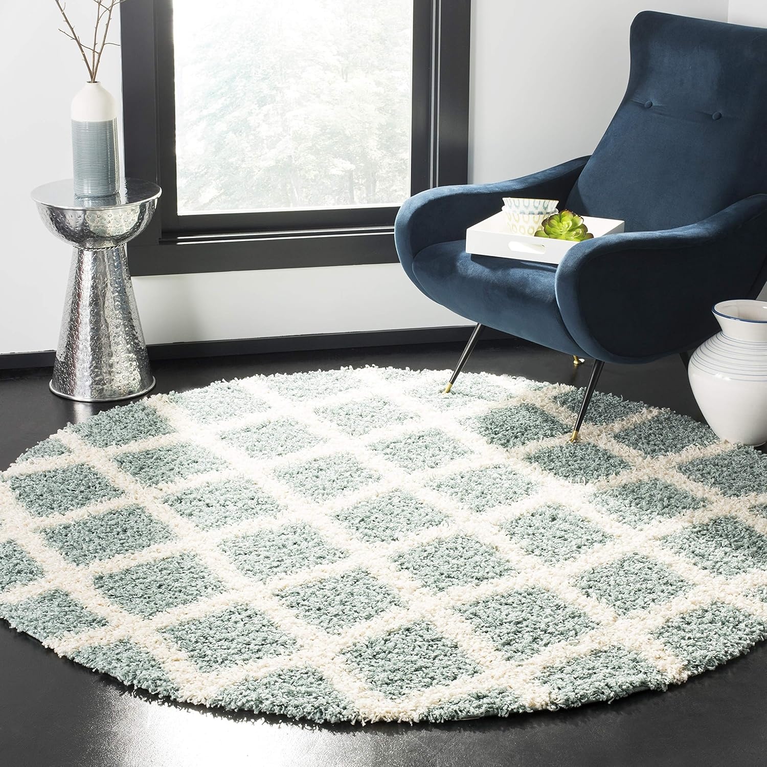 image:imageSAFAVIEH Dallas Shag Collection Area Rug 86 x 12 Dark Grey amp Ivory Trellis Design NonShedding amp Easy Care 15inch Thick Ideal for High Traffic Areas in Living Room Bedroom SGDS258ASeafoamIvory