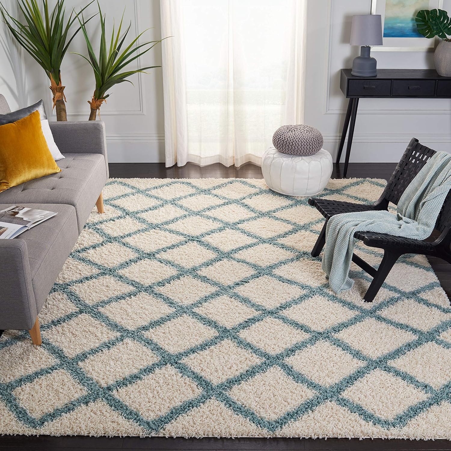 image:imageSAFAVIEH Dallas Shag Collection Area Rug 86 x 12 Dark Grey amp Ivory Trellis Design NonShedding amp Easy Care 15inch Thick Ideal for High Traffic Areas in Living Room Bedroom SGDS258AIvorySeafoam