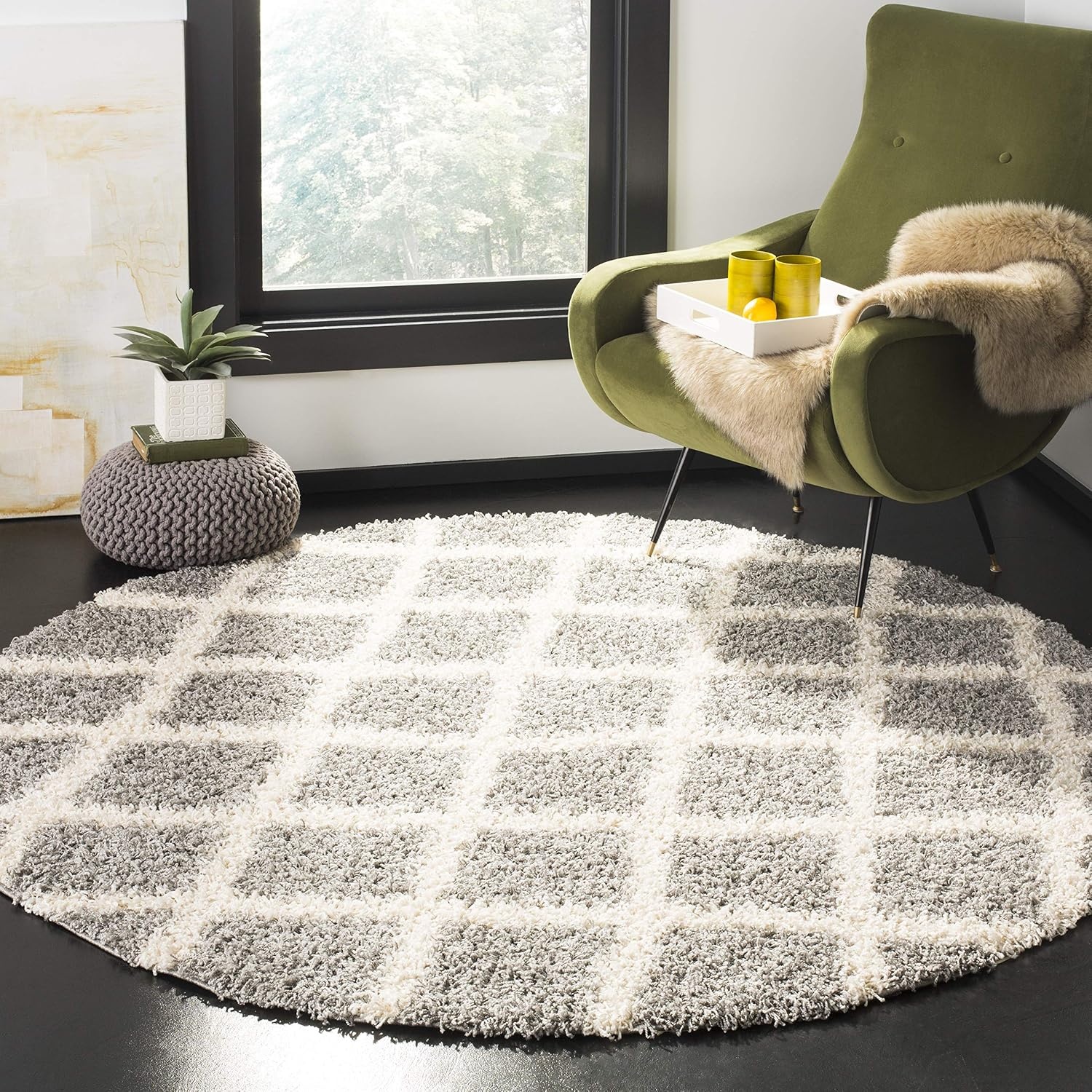 image:imageSAFAVIEH Dallas Shag Collection Area Rug 86 x 12 Dark Grey amp Ivory Trellis Design NonShedding amp Easy Care 15inch Thick Ideal for High Traffic Areas in Living Room Bedroom SGDS258AGreyIvory