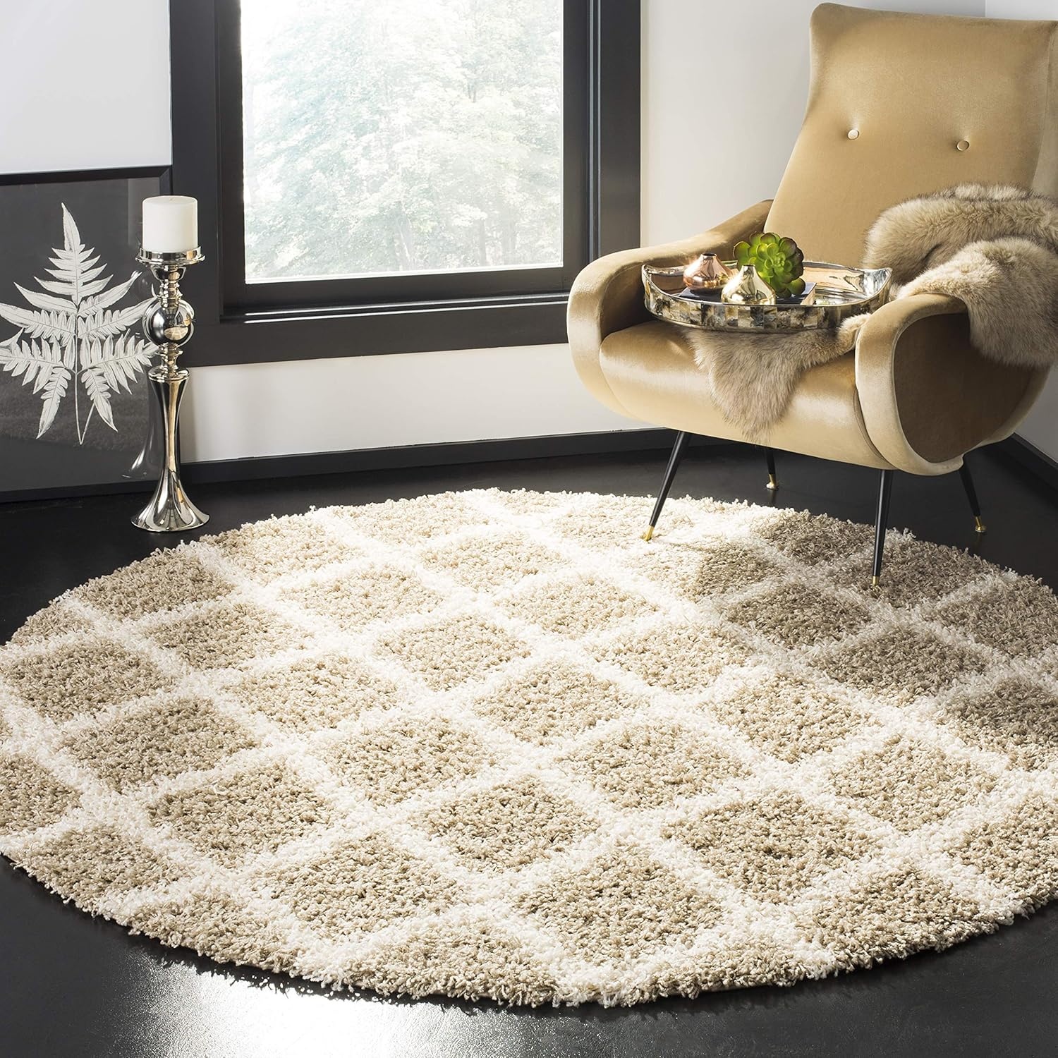 image:imageSAFAVIEH Dallas Shag Collection Area Rug 86 x 12 Dark Grey amp Ivory Trellis Design NonShedding amp Easy Care 15inch Thick Ideal for High Traffic Areas in Living Room Bedroom SGDS258ABeigeIvory