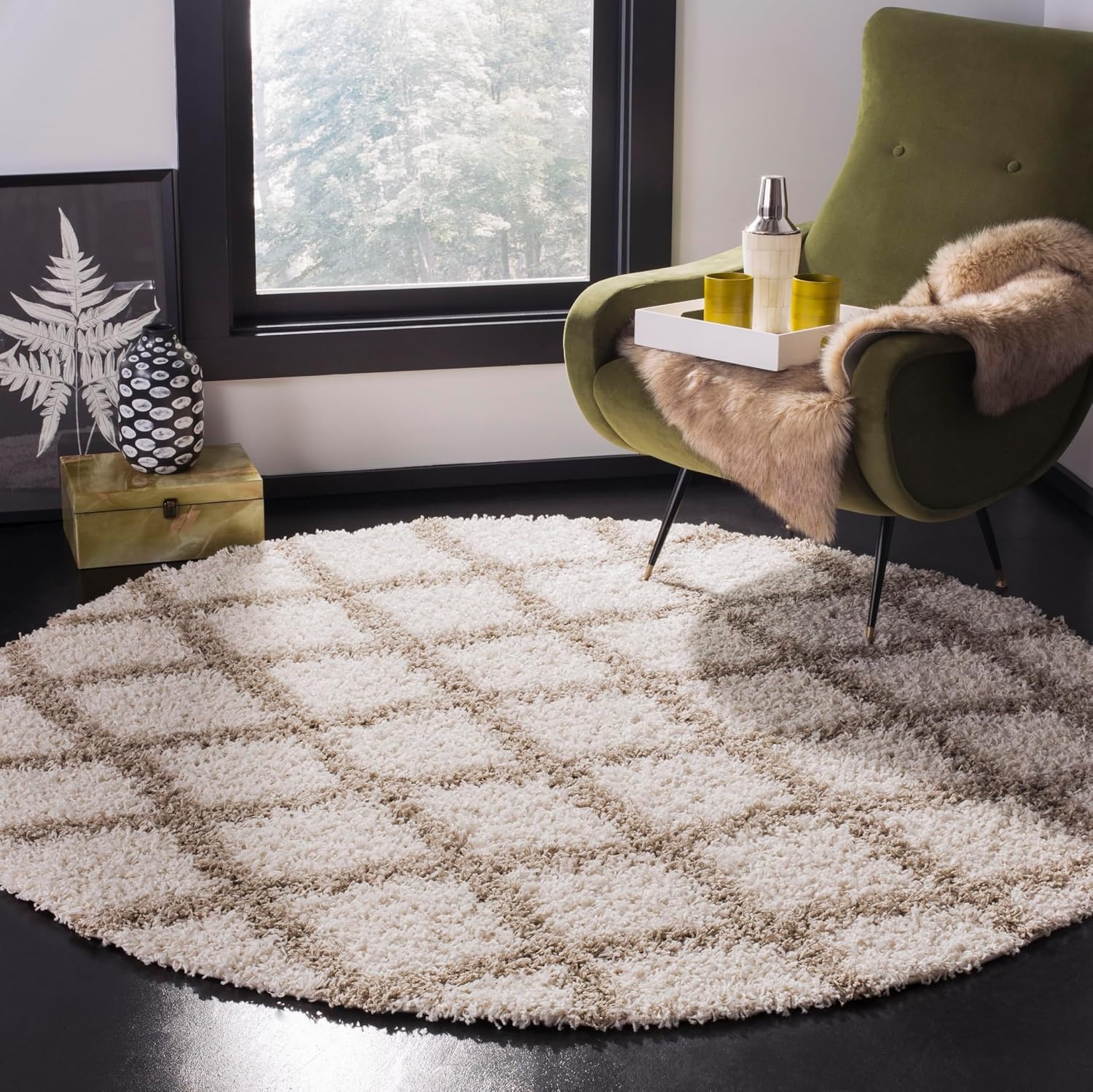 image:imageSAFAVIEH Dallas Shag Collection Area Rug 86 x 12 Dark Grey amp Ivory Trellis Design NonShedding amp Easy Care 15inch Thick Ideal for High Traffic Areas in Living Room Bedroom SGDS258AIvoryBeige